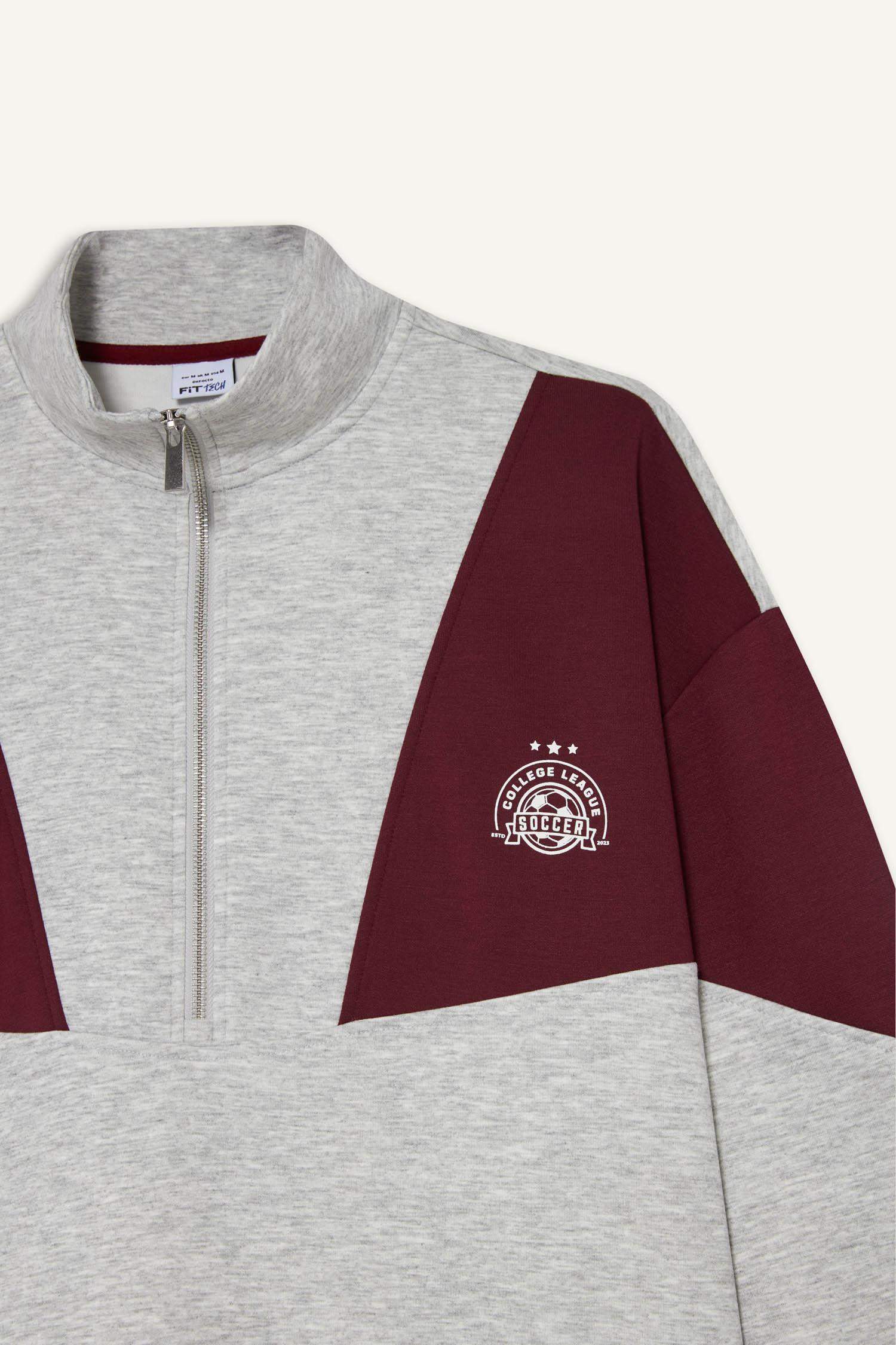 DeFactoFit Oversize Loose Fit Half Zippered Scuba Fabric Sports Sweatshirt