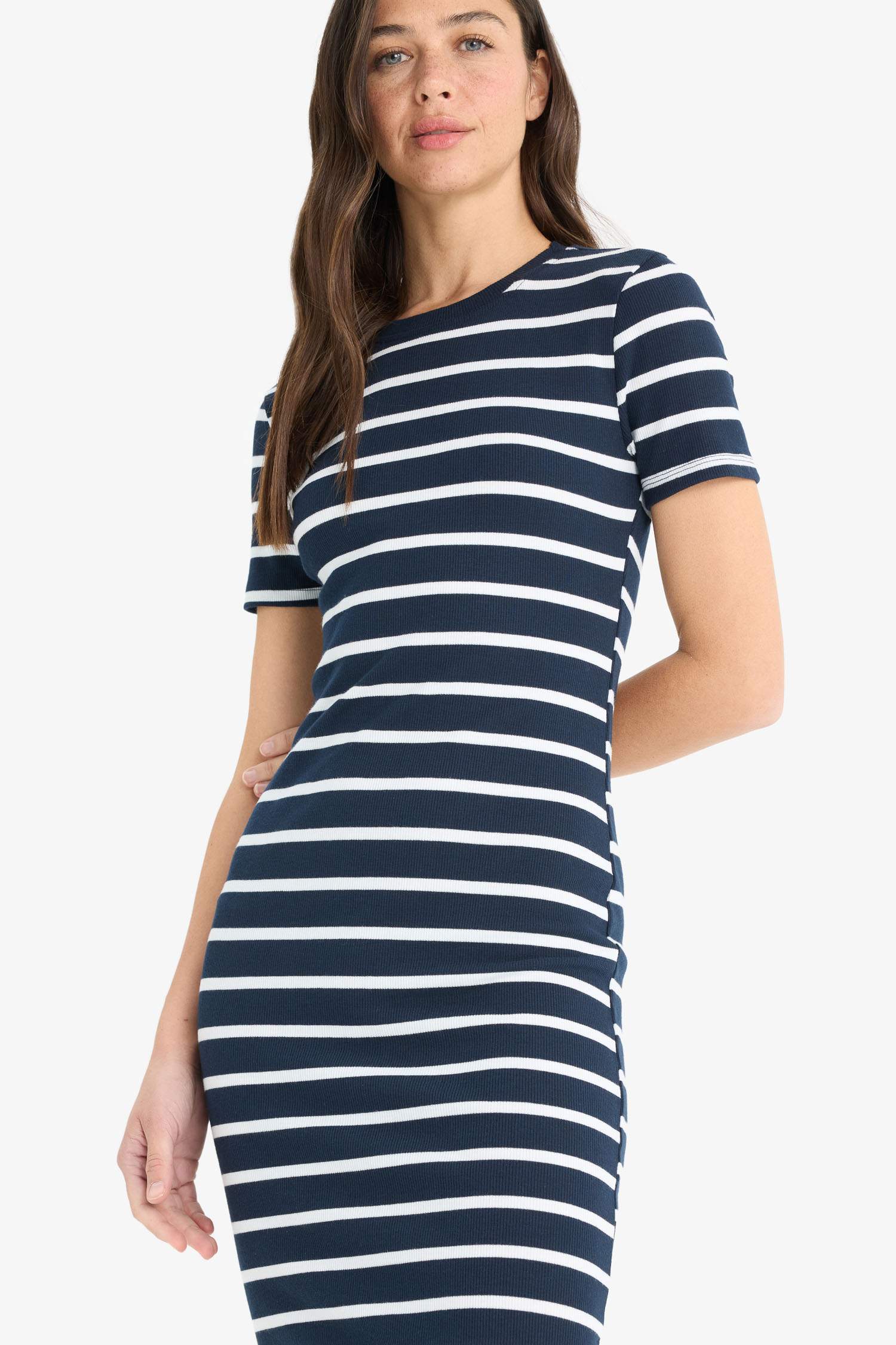 Bodycon Crew Neck Striped Camisole Midi Dress