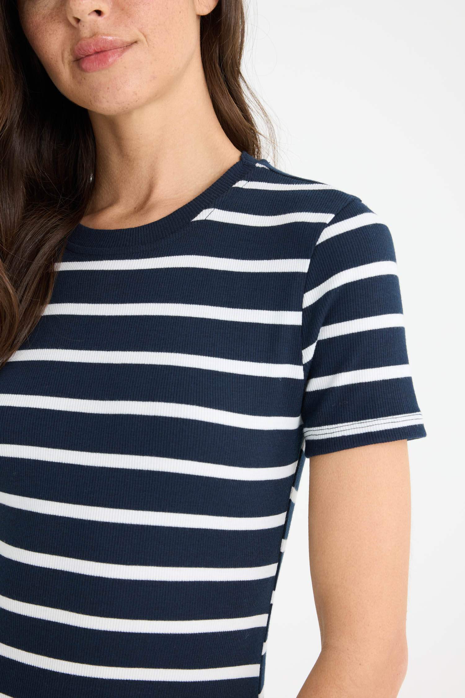 Bodycon Crew Neck Striped Camisole Midi Dress