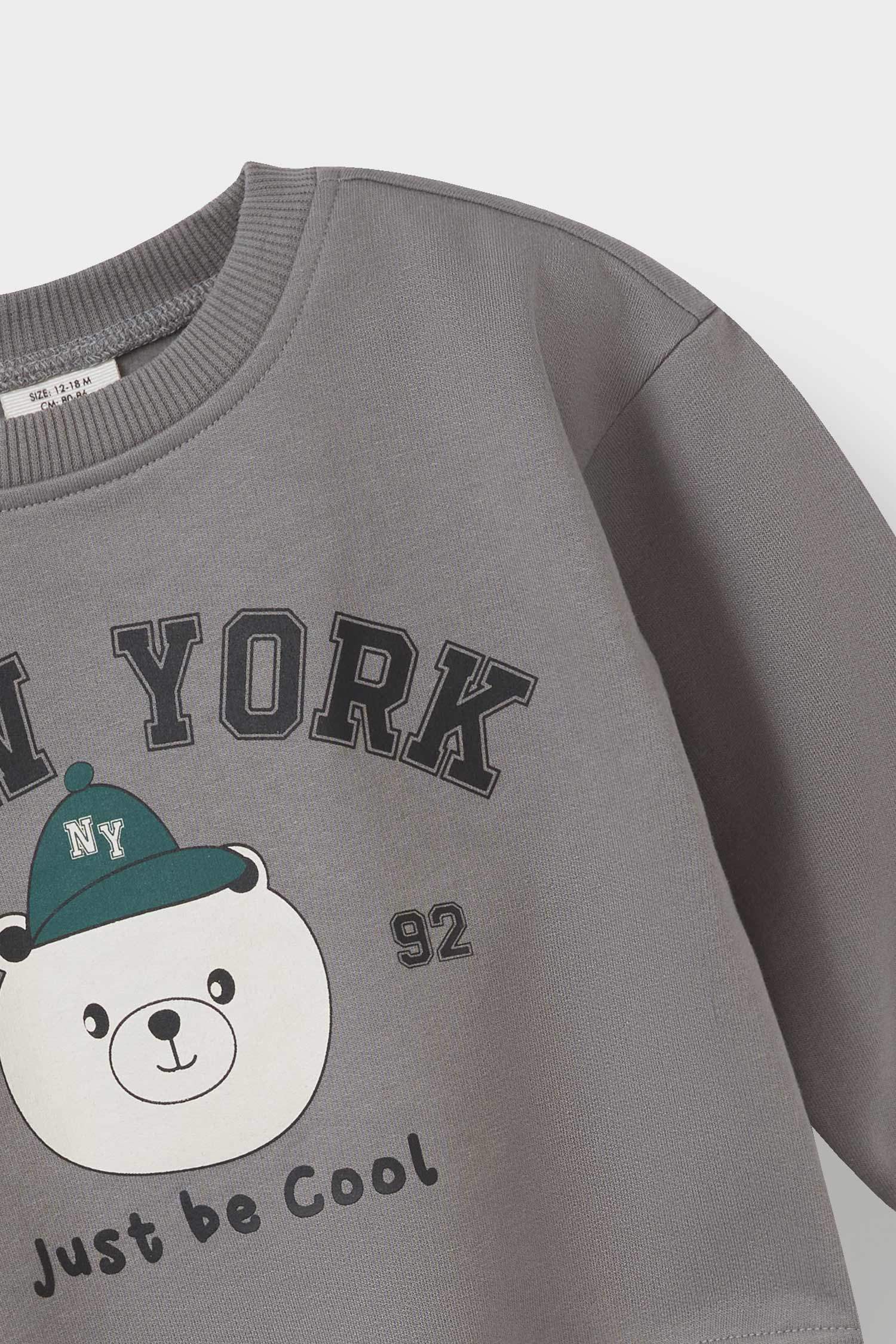 Erkek Bebek 2'li Takım Baskılı Sweatshirt Eşofman Altı