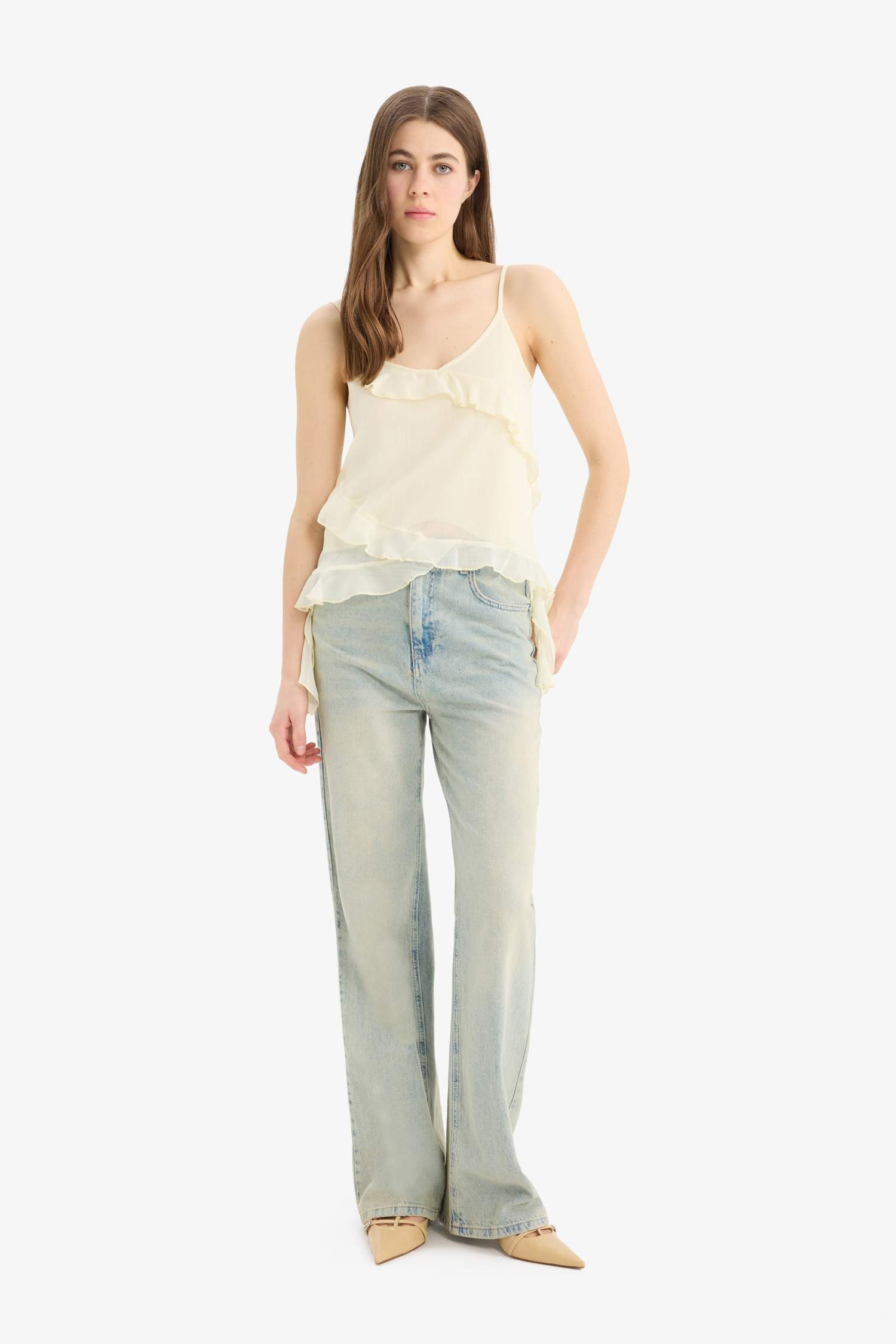 Regular Fit шифоновая блуза на бретелях с V-образным вырезом