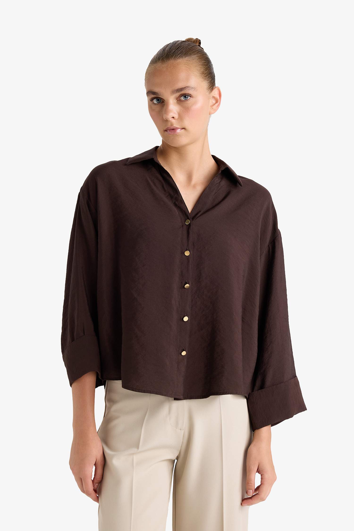 Loose Fit Shirt Collar Long Sleeve Shirt
