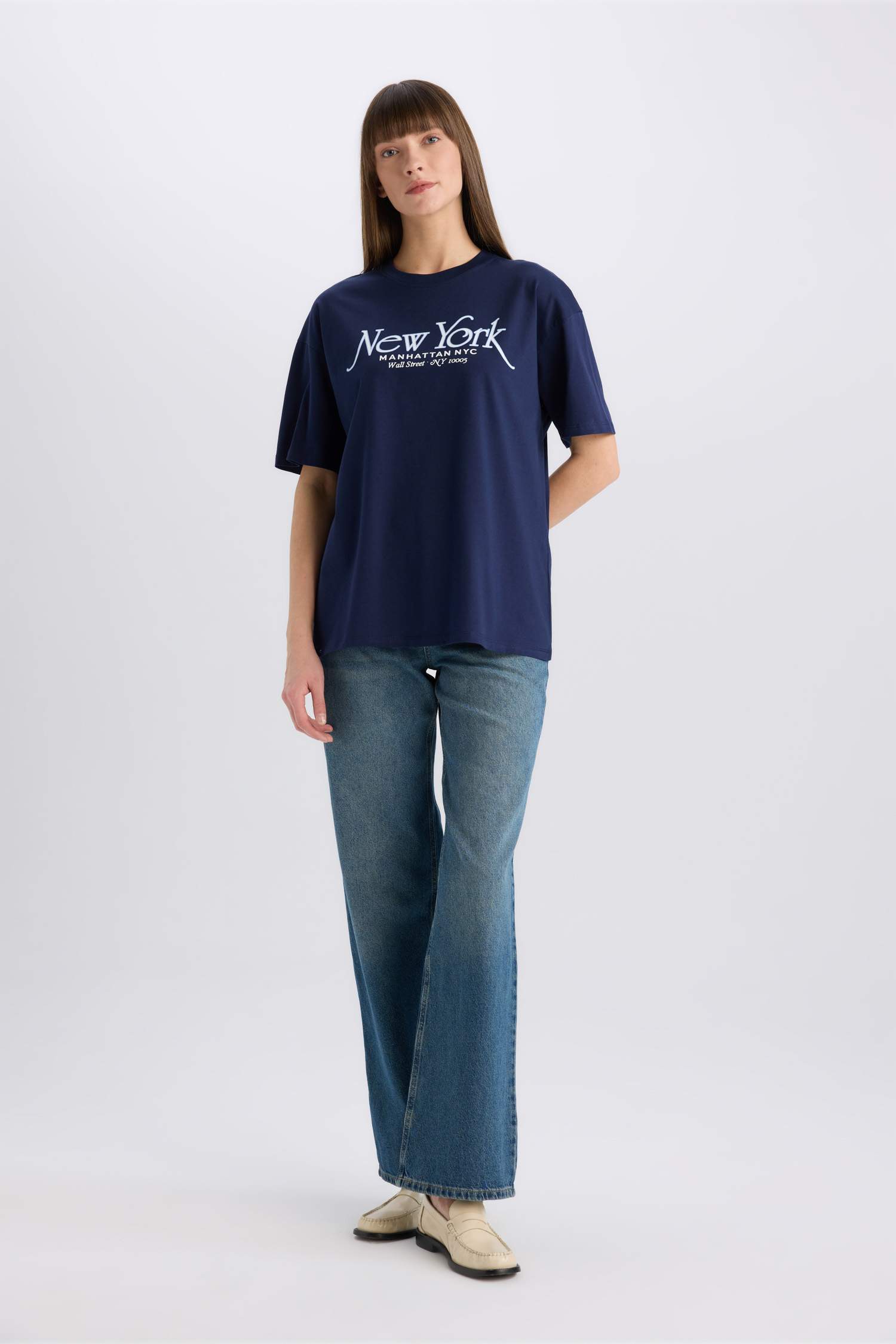 Oversize Fit Crew Neck Printed Short Sleeve T-Shirt