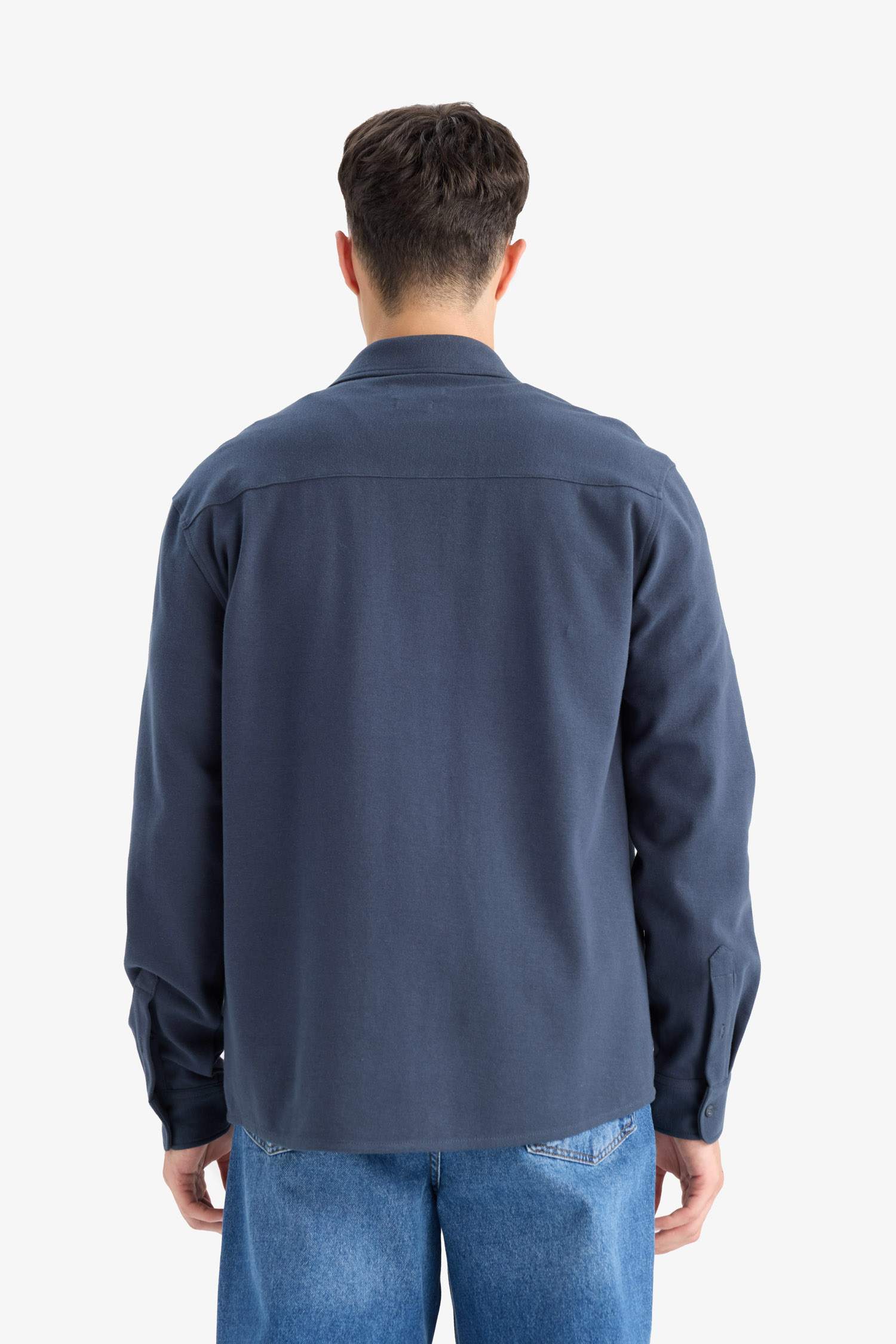 Regular Fit Polo Yaka Penye Uzun Kollu Gömlek