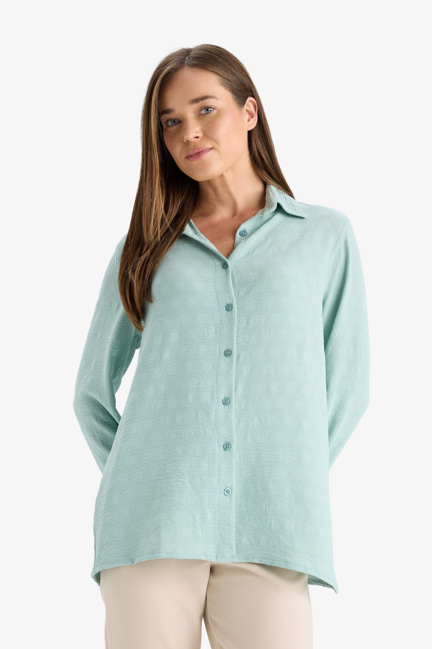 Regular Fit Shirt Collar Crepe Long Sleeve Shirt