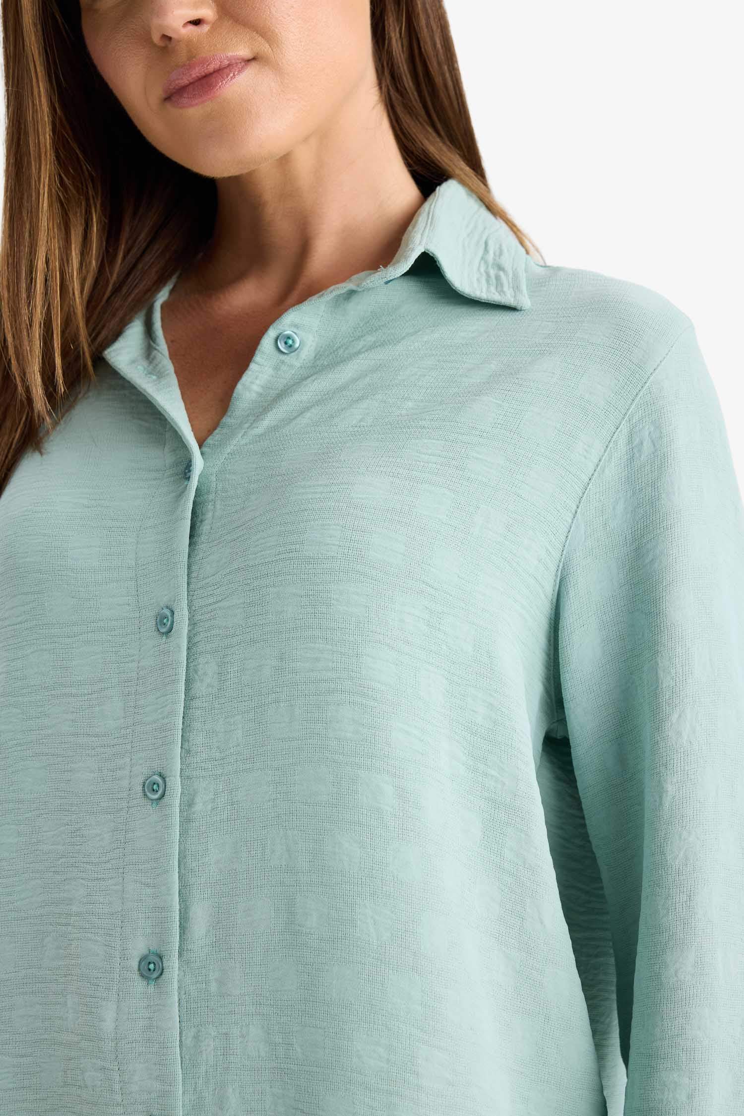 Regular Fit Shirt Collar Crepe Long Sleeve Shirt