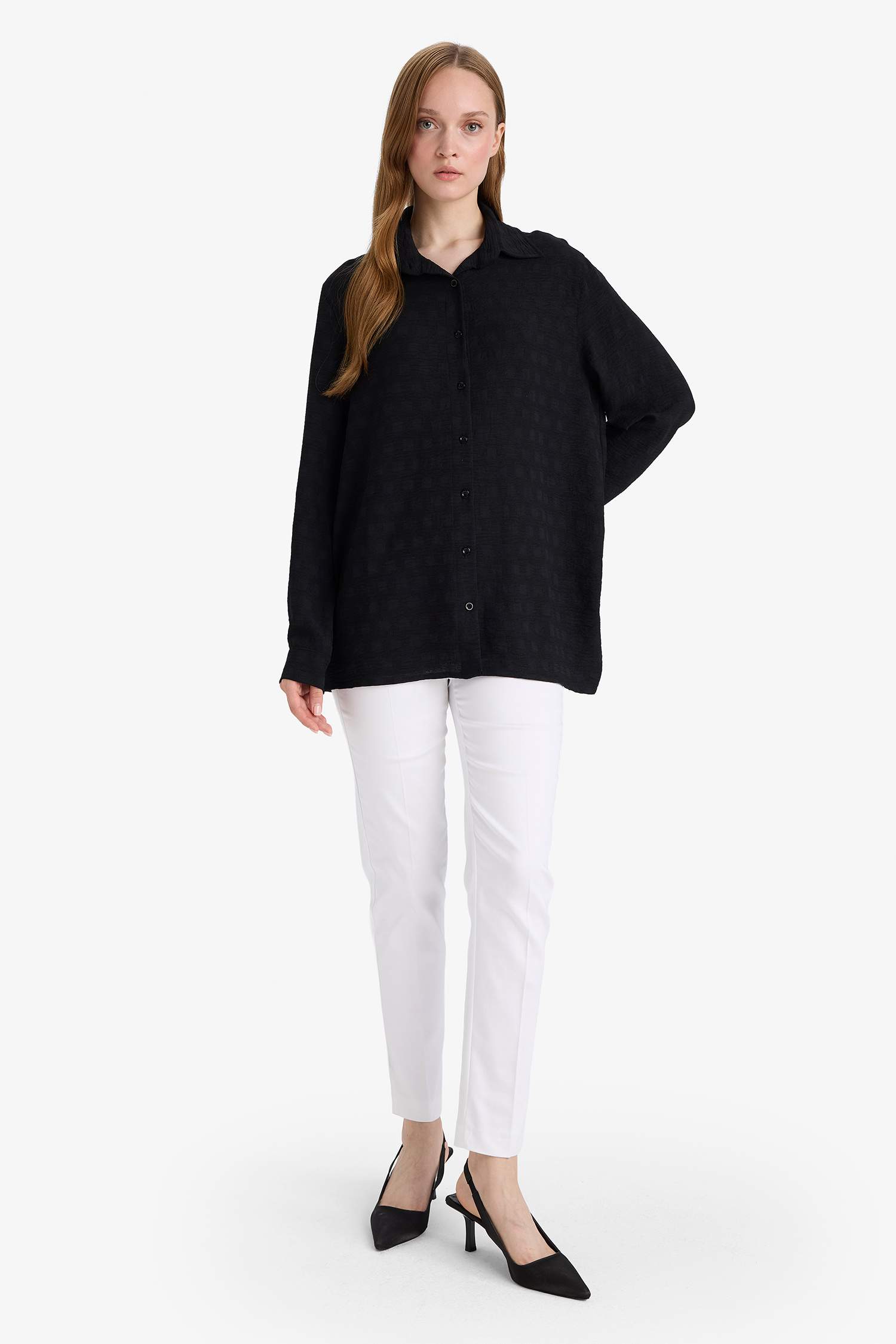 Regular Fit Shirt Collar Crepe Long Sleeve Shirt