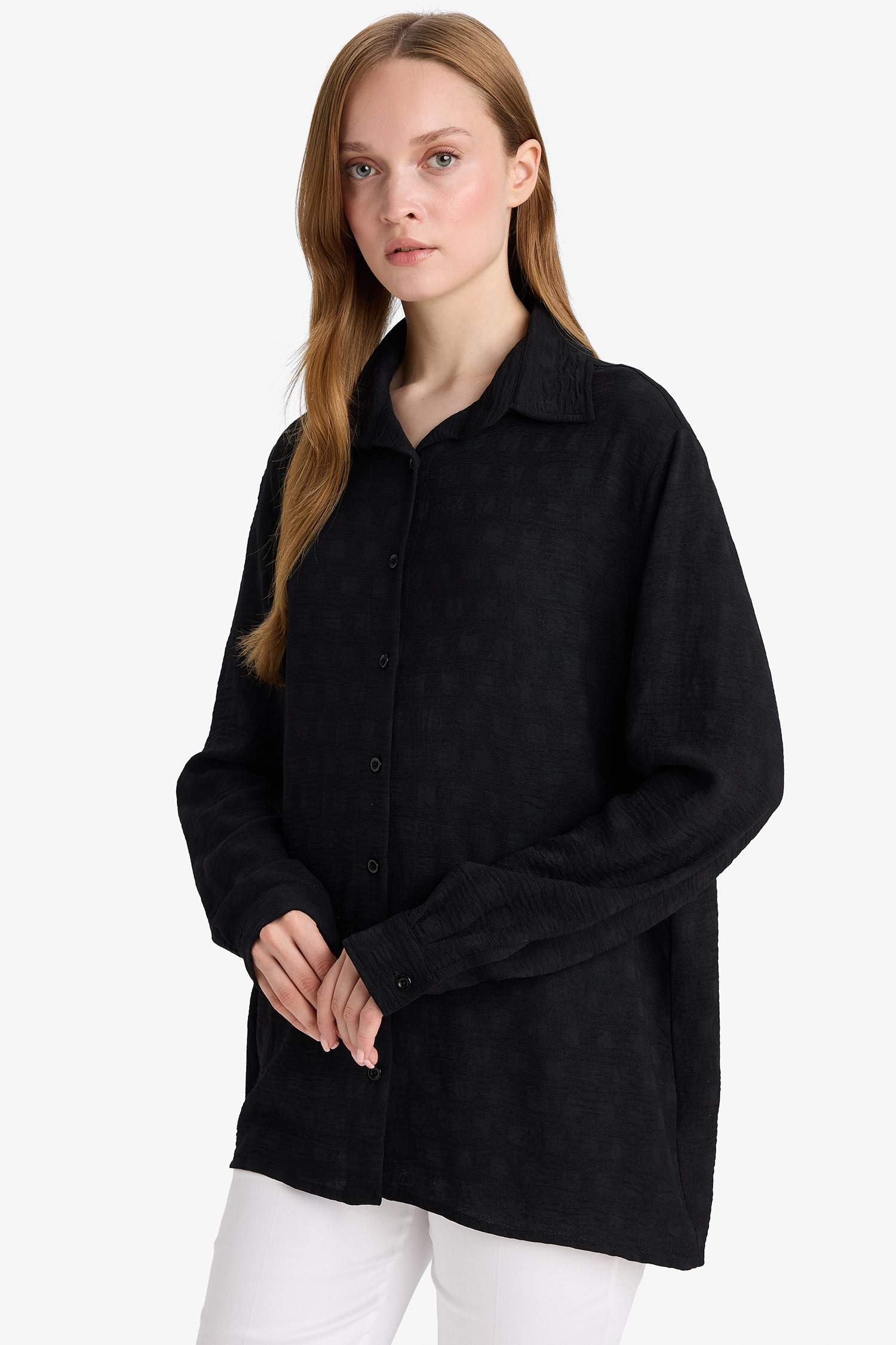 Regular Fit Shirt Collar Crepe Long Sleeve Shirt