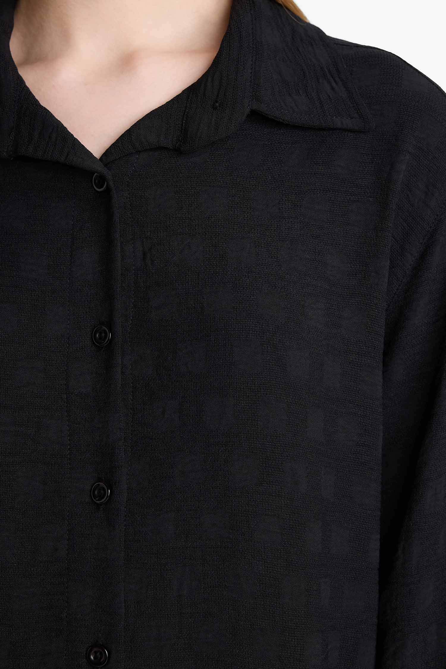 Regular Fit Shirt Collar Crepe Long Sleeve Shirt