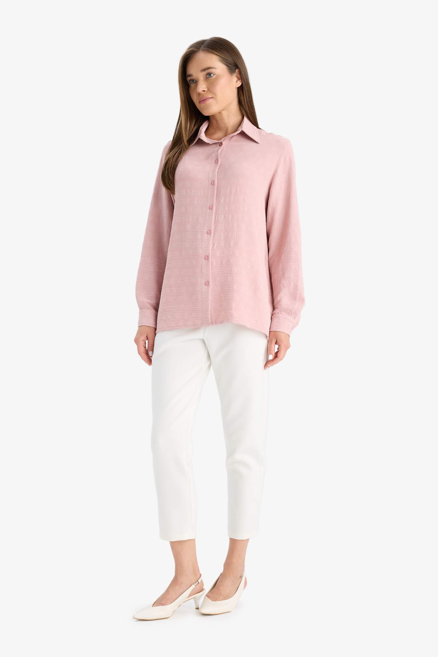 Regular Fit Shirt Collar Crepe Long Sleeve Shirt