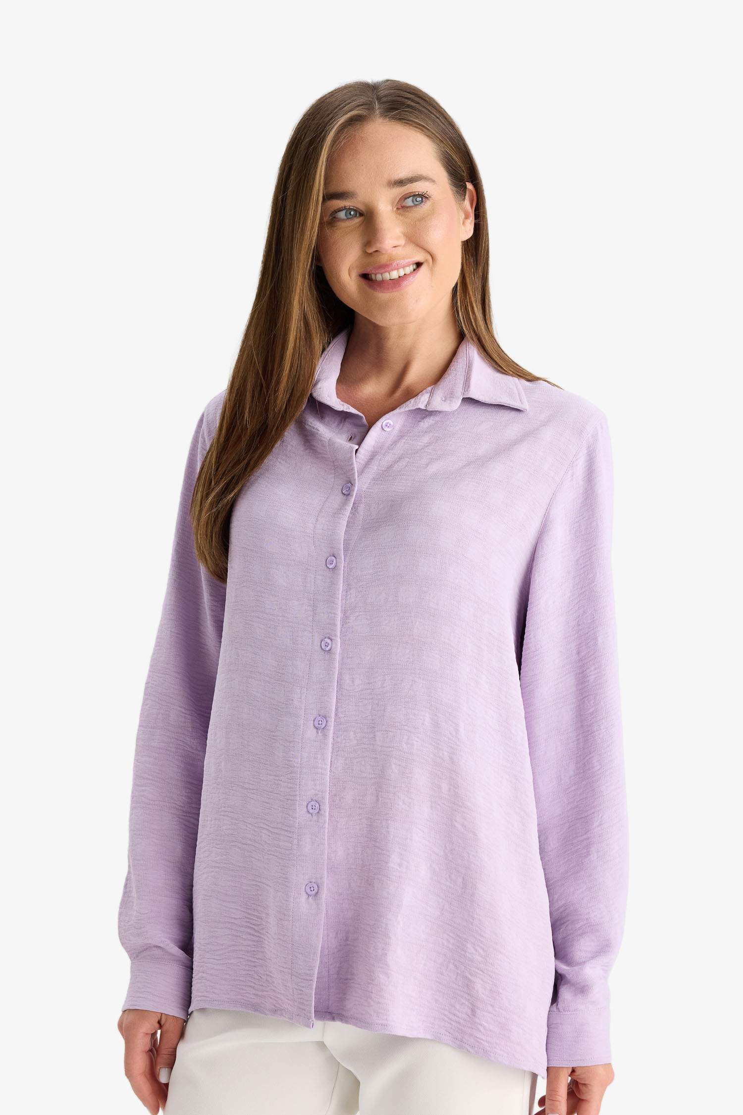 Regular Fit Shirt Collar Crepe Long Sleeve Shirt