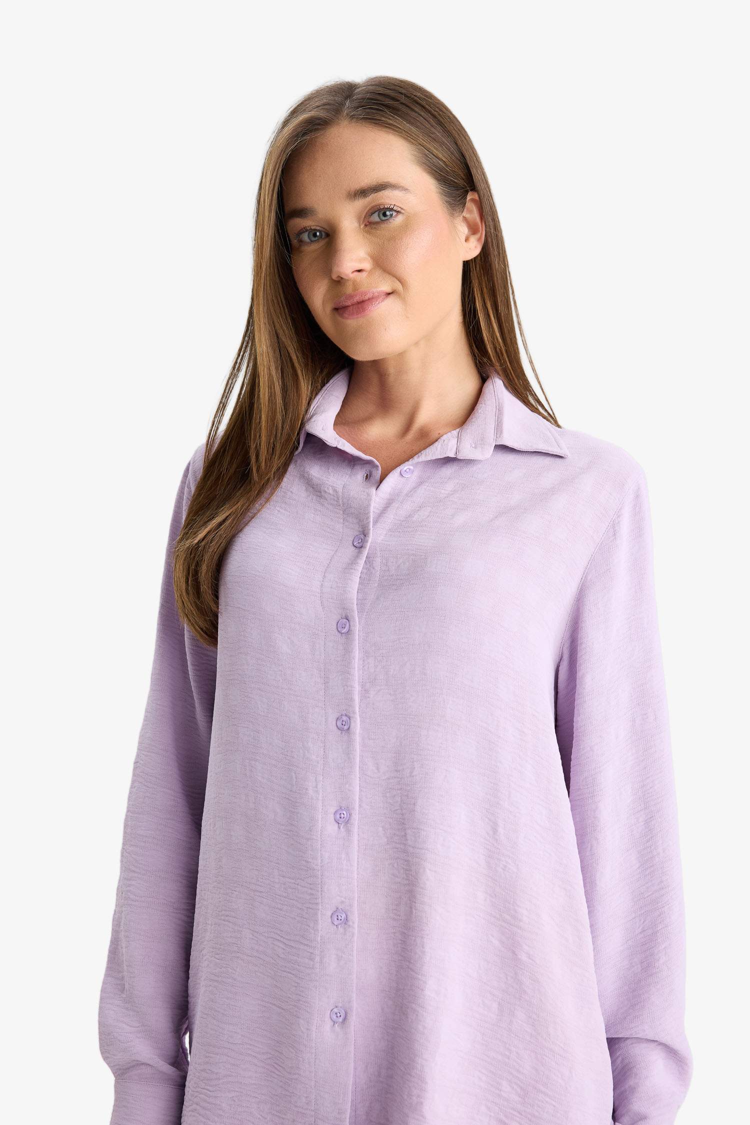 Regular Fit Shirt Collar Crepe Long Sleeve Shirt