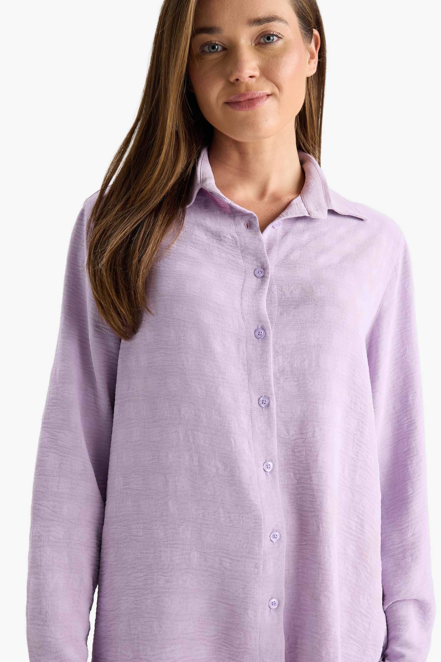 Regular Fit Shirt Collar Crepe Long Sleeve Shirt