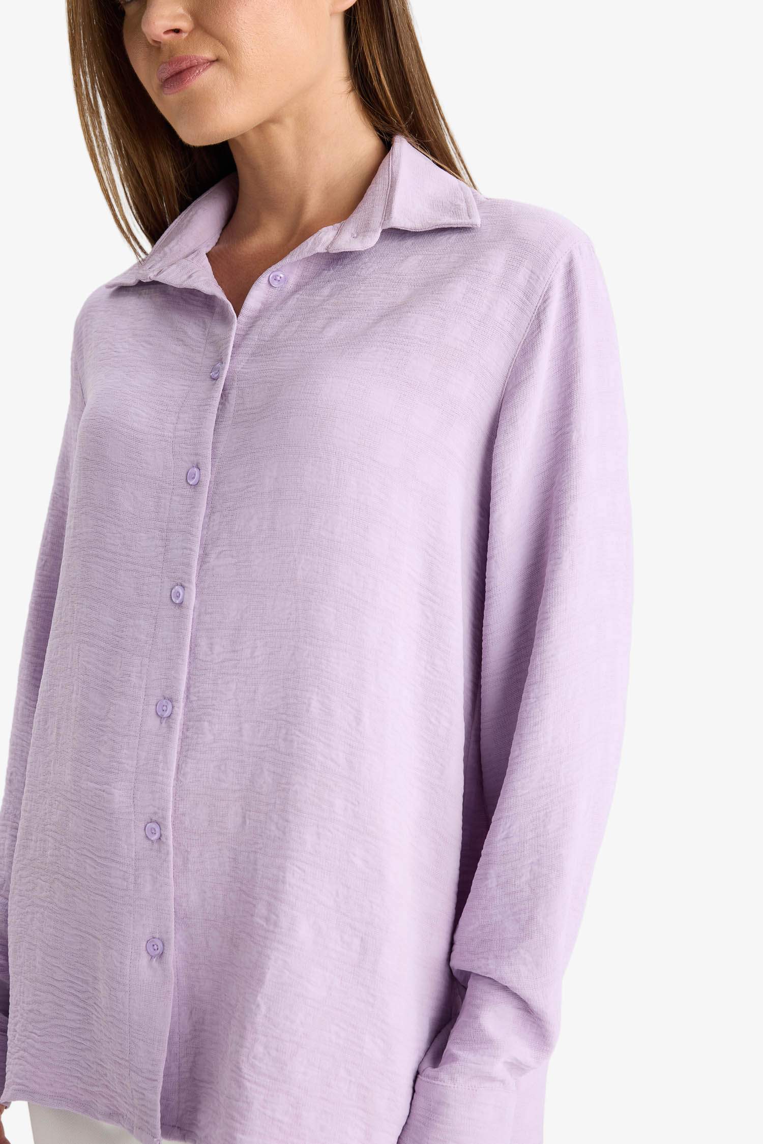 Regular Fit Shirt Collar Crepe Long Sleeve Shirt