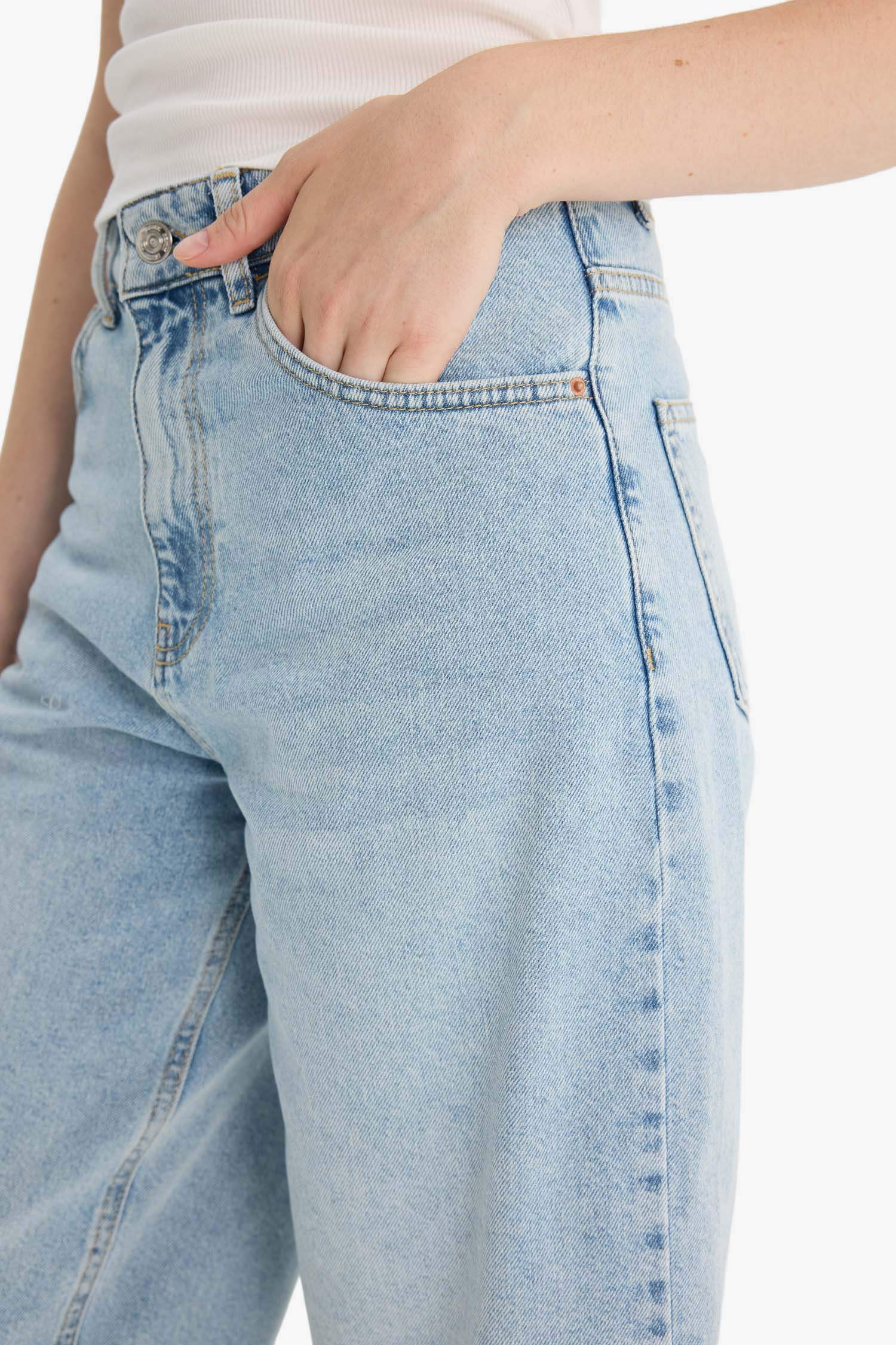 High Waist Denim Bermuda Shorts