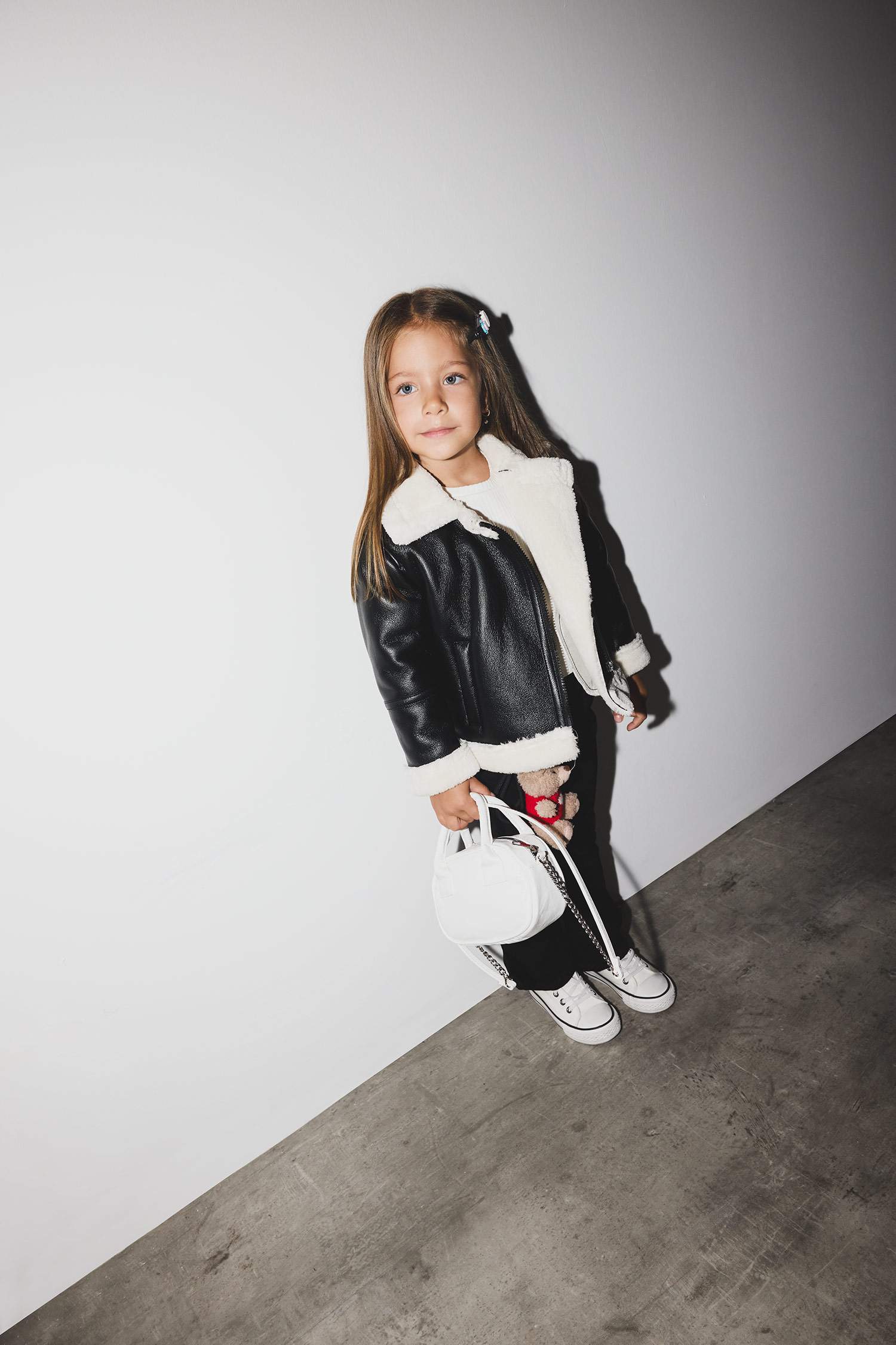 Baby Girl Windproof Waterproof Faux Leather Plush Lining Jacket