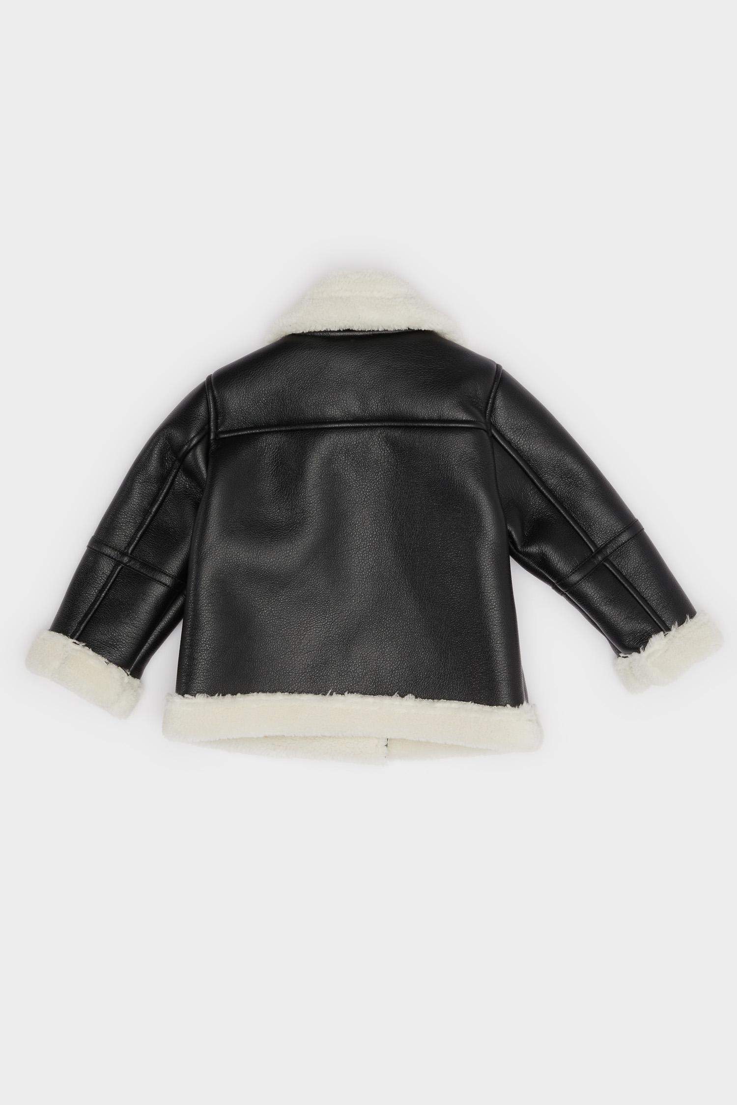 Veste en similicuir doublure en peluche Col à revers et poches pour bébé fille