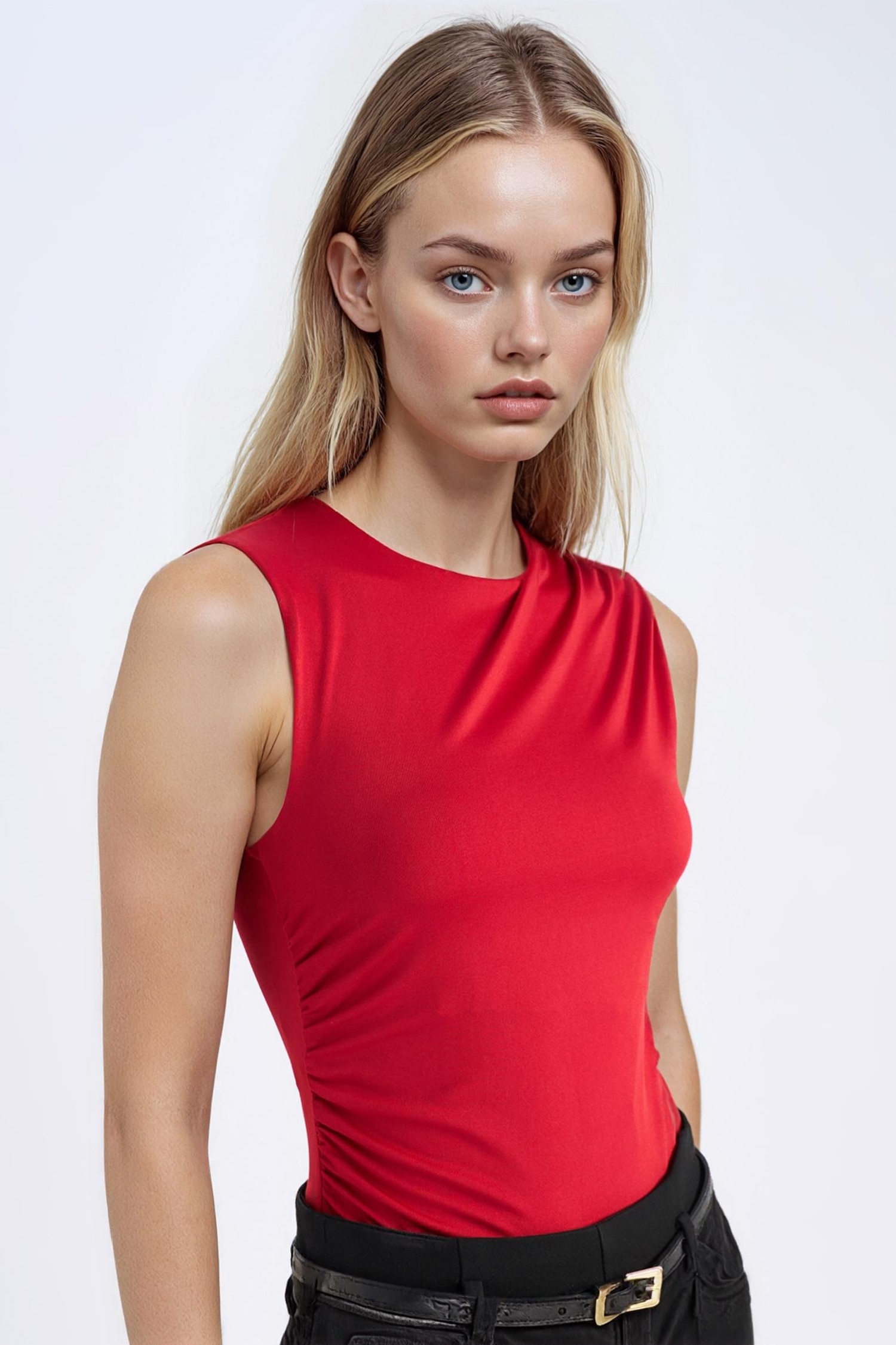 Débardeur slim basique rouge à col rond