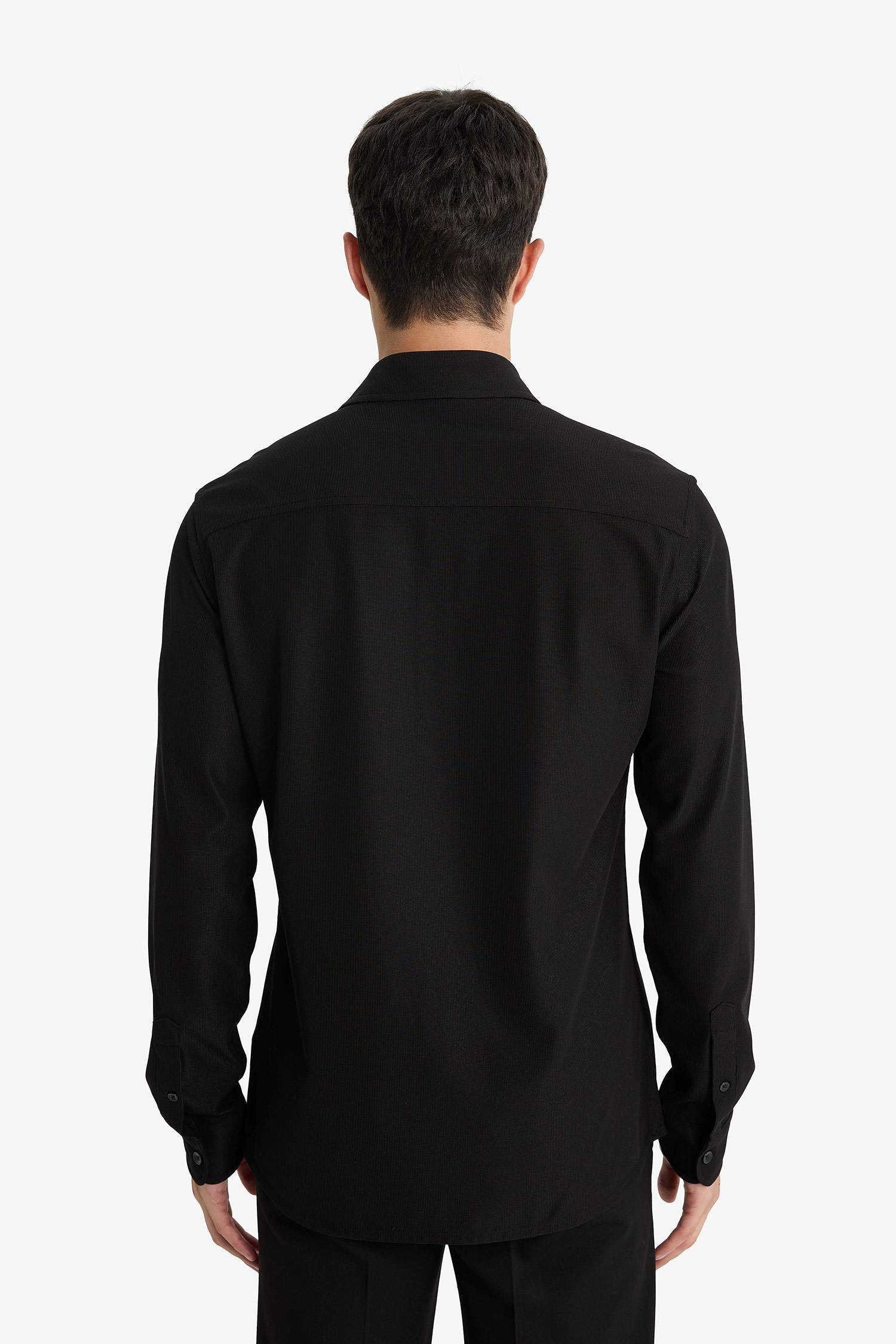 Slim Fit Dar Kesim Polo Yaka Penye Uzun Kollu Gömlek