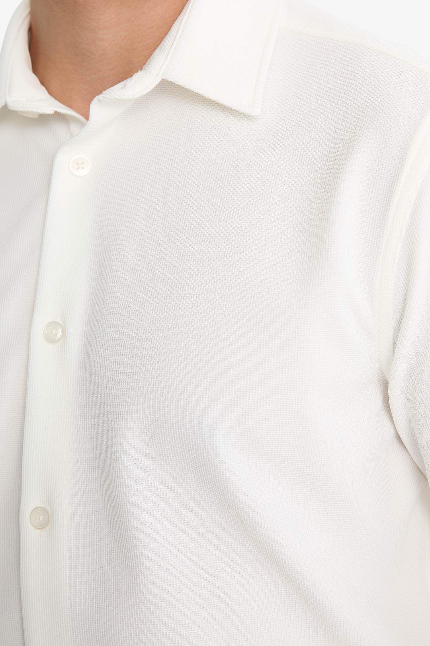 Slim Fit Dar Kesim Polo Yaka Penye Uzun Kollu Gömlek