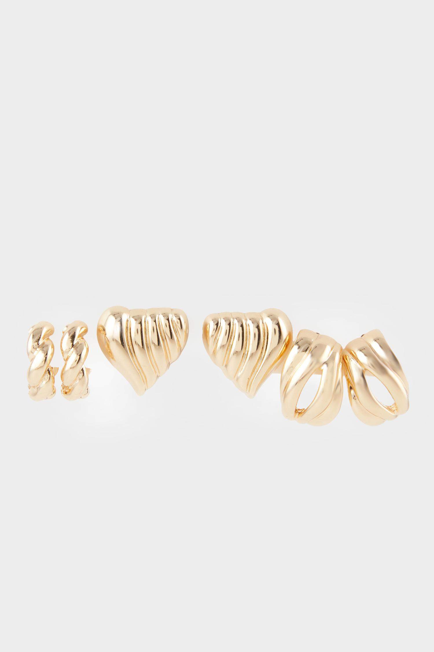 Woman 3 Piece Gold Earrings