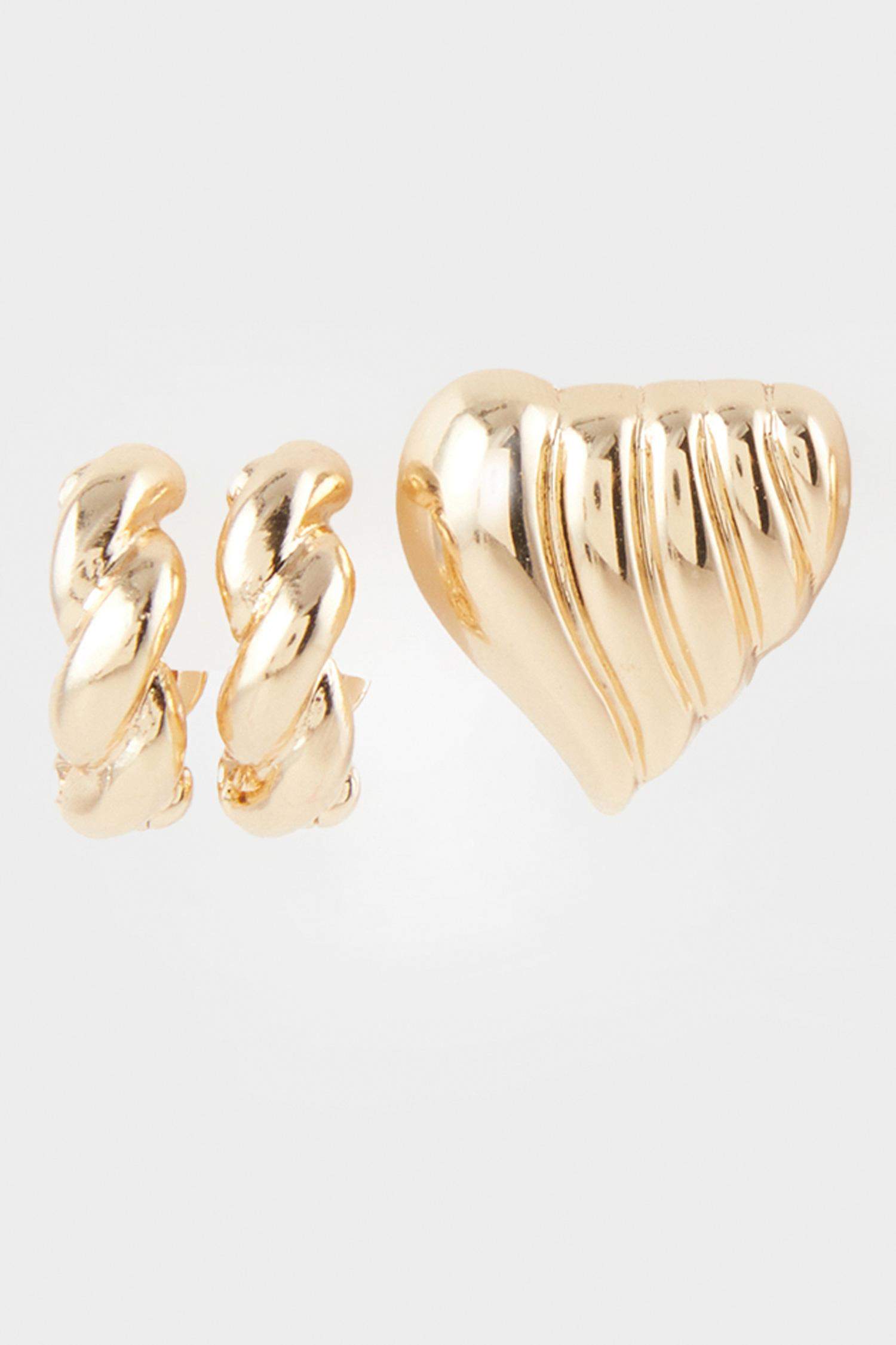 Woman 3 Piece Gold Earrings