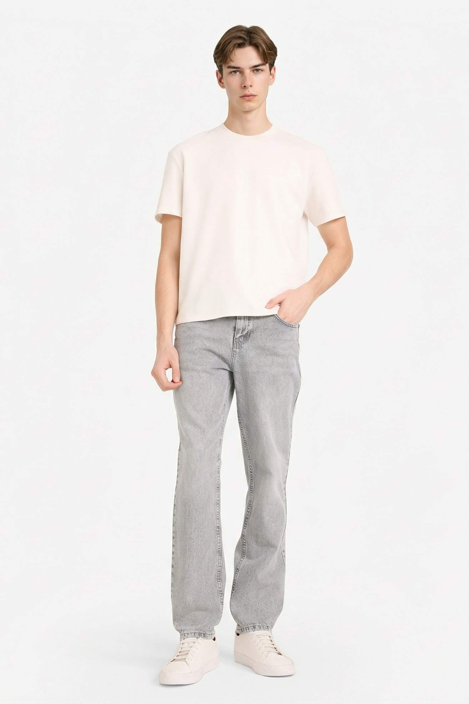 Straight Fit Regular Hem Denim Trousers