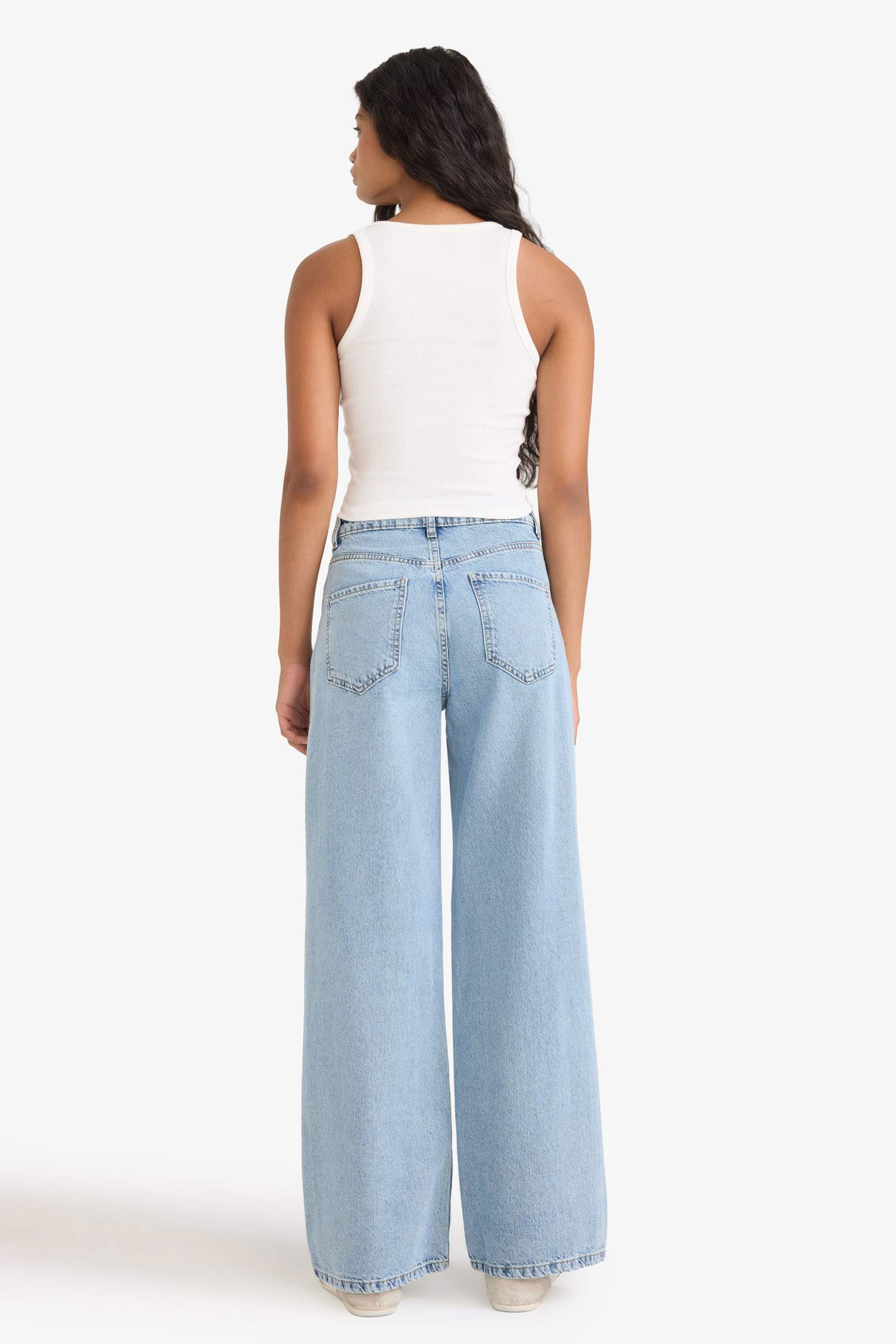 Wide Leg Ripped Detail High Waist Long Jeans
