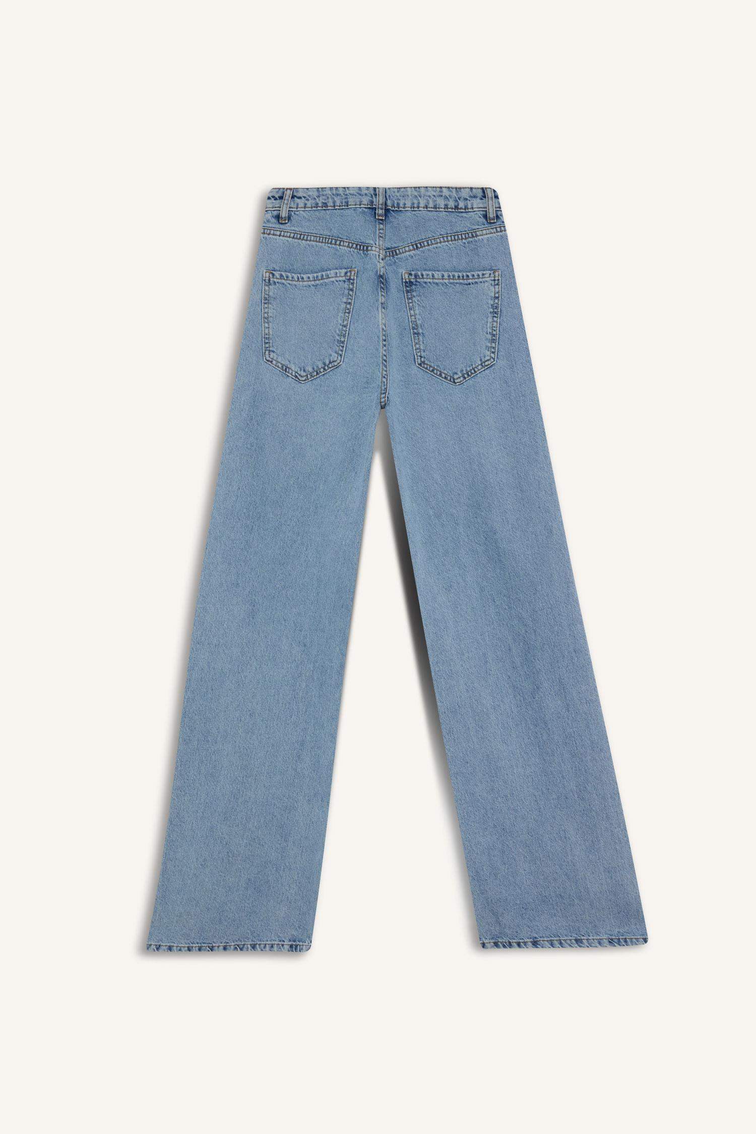 Wide Leg Ripped Detail High Waist Long Jeans