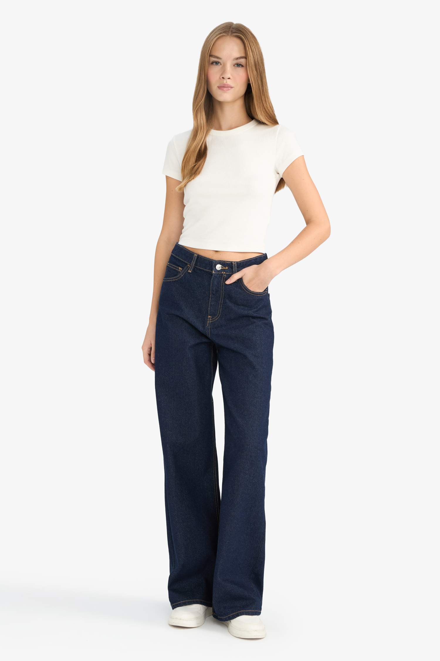 Wide Leg Normal Bel Düz Paça Uzun Jean Pantolon