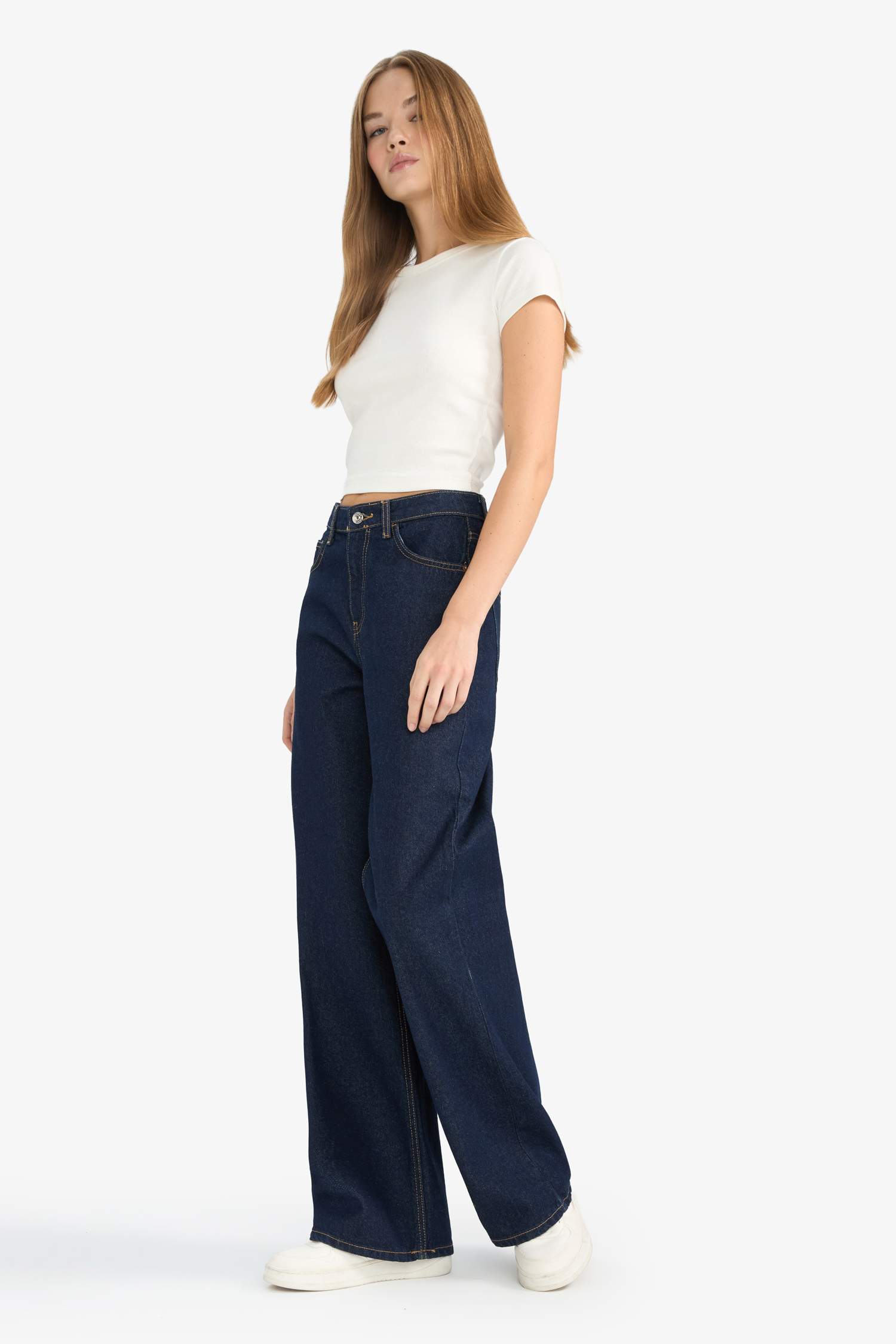 Wide Leg Normal Bel Düz Paça Uzun Jean Pantolon