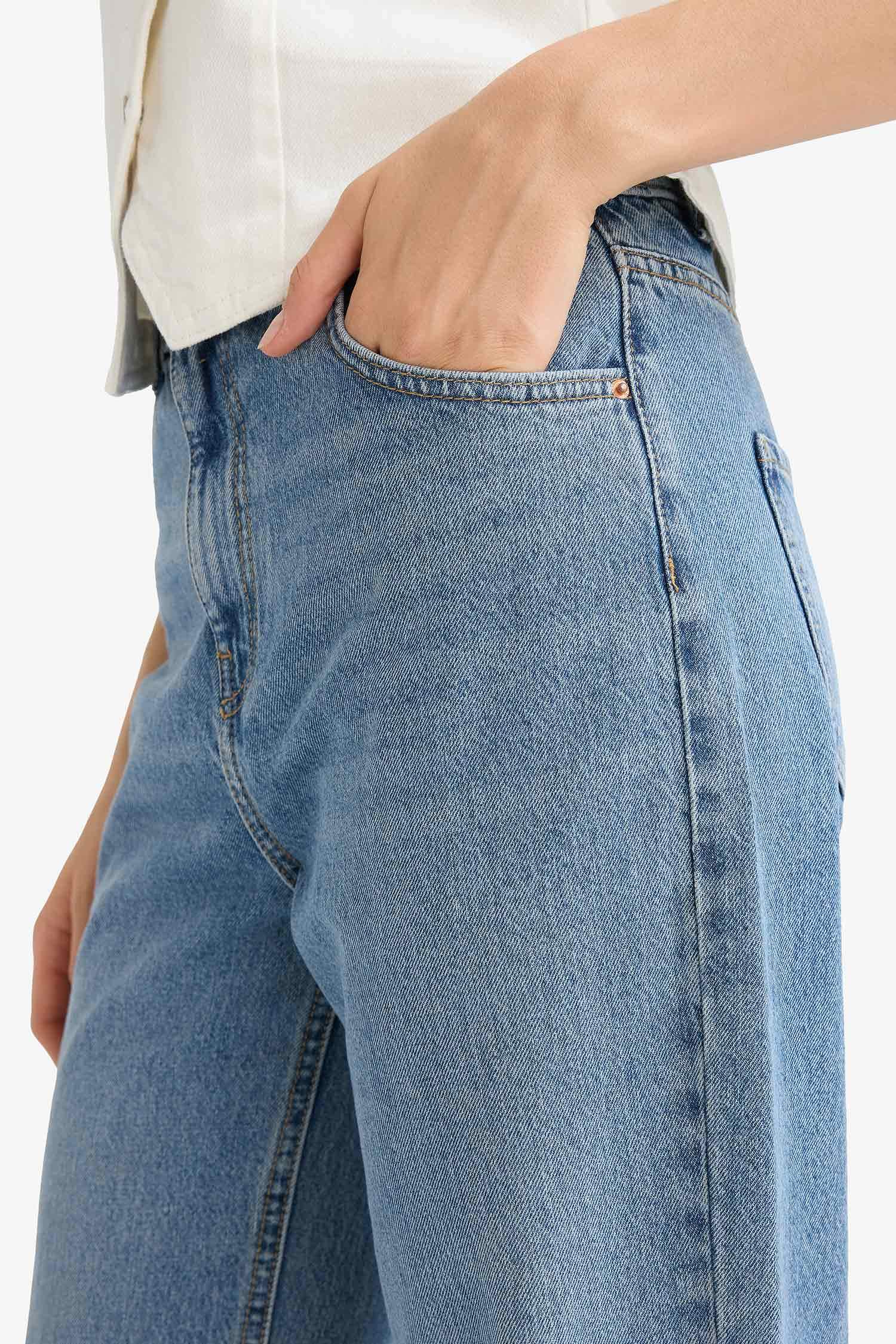 90's Wide Leg Yüksek Bel Uzun Jean Yıkamalı Pantolon