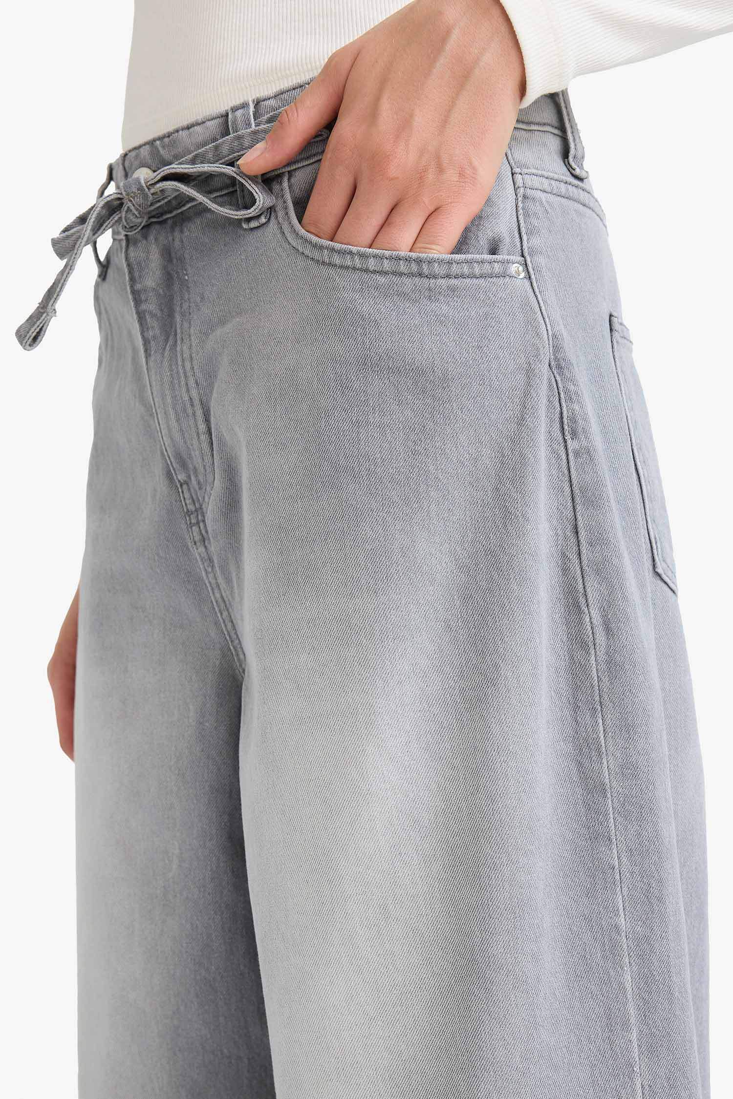 Wide Leg Yüksek Bel Uzun Jean Yıkamalı Pantolon