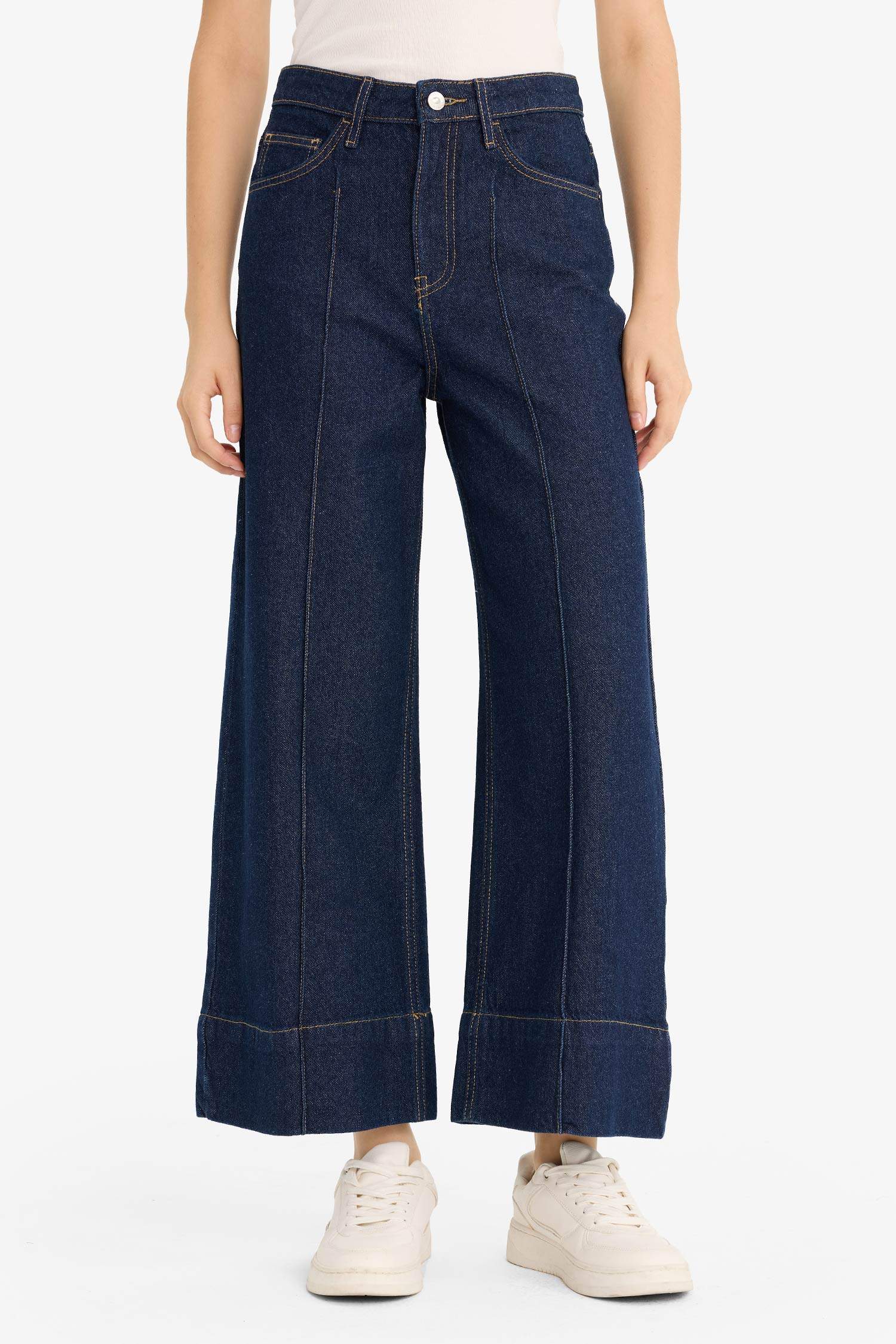 بنطرون جينز كروب فيت وايد ليج برجل واسع وخصر عالي