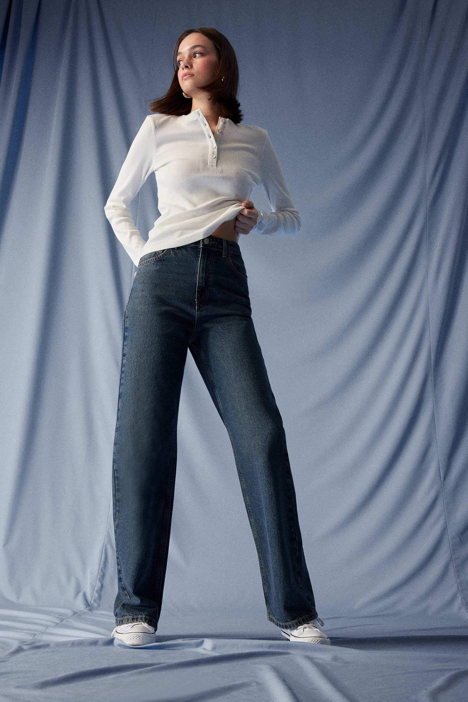 90's Wide Leg Yüksek Bel Düz Paça Uzun Jean Pantolon