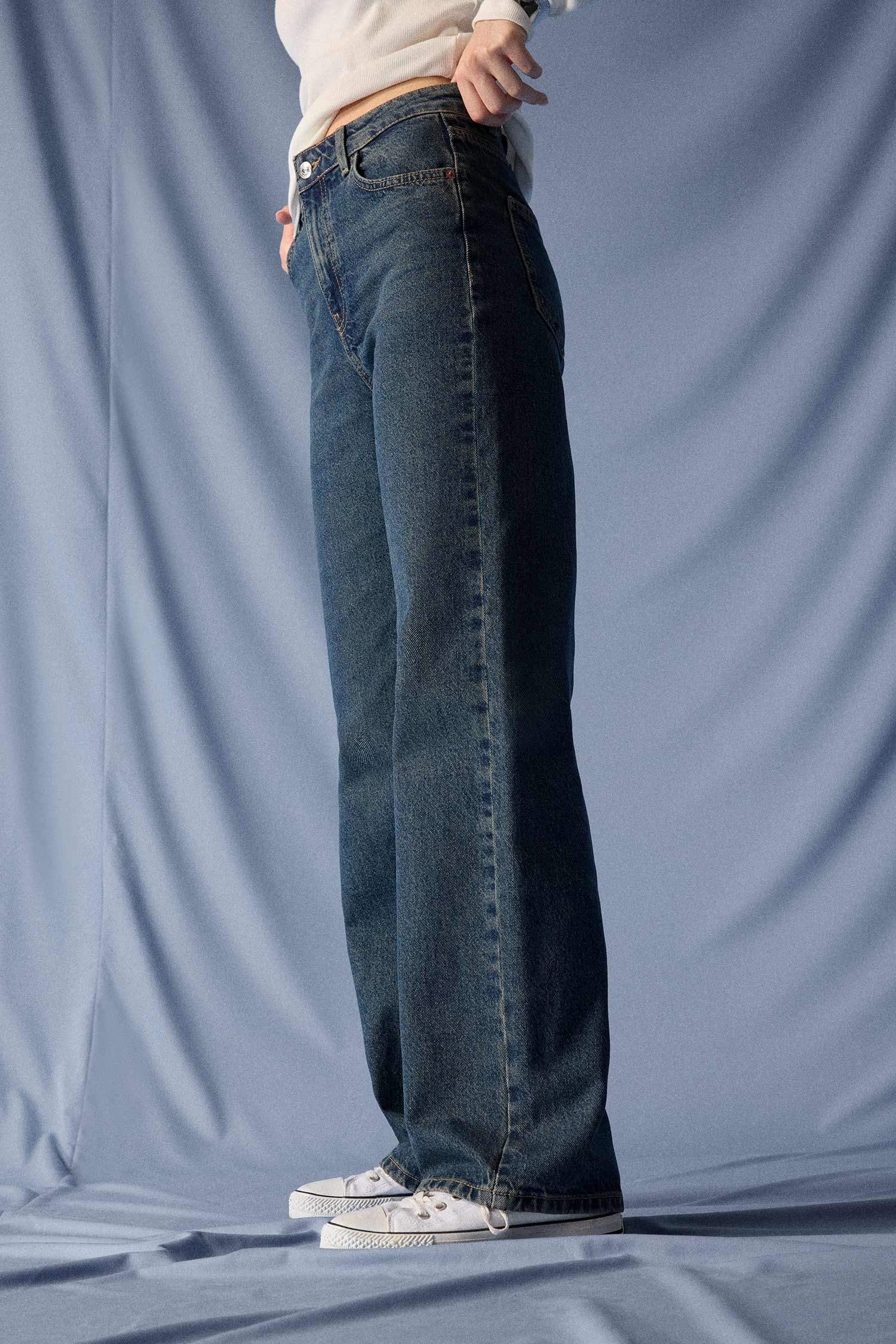 90's Wide Leg Yüksek Bel Düz Paça Uzun Jean Pantolon