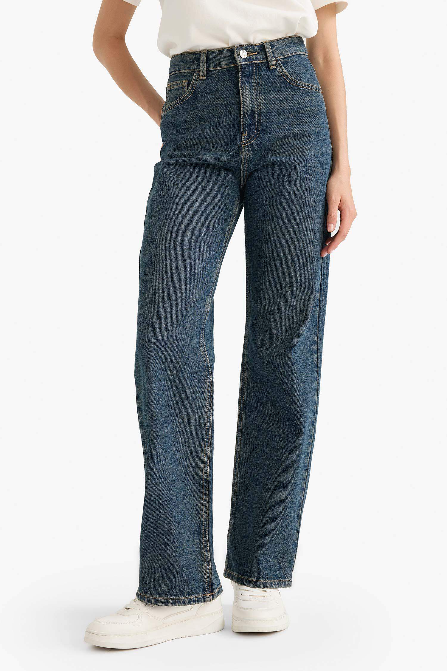 90's Wide Leg High Waist Straight Leg Long Jeans
