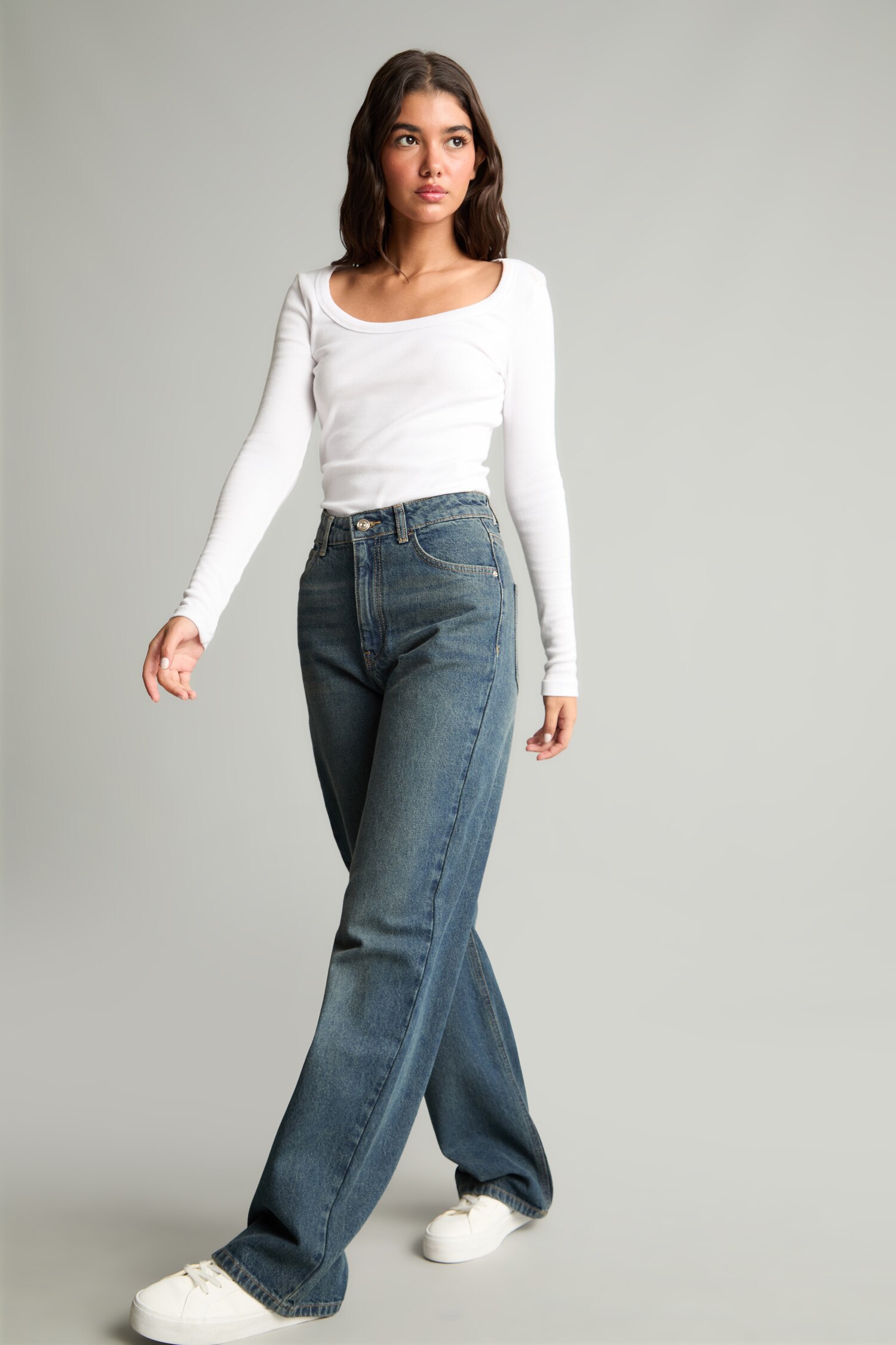 DeFacto Wide Leg Yüksek Bel Düz Paça Jean Pantolon görsel 4
