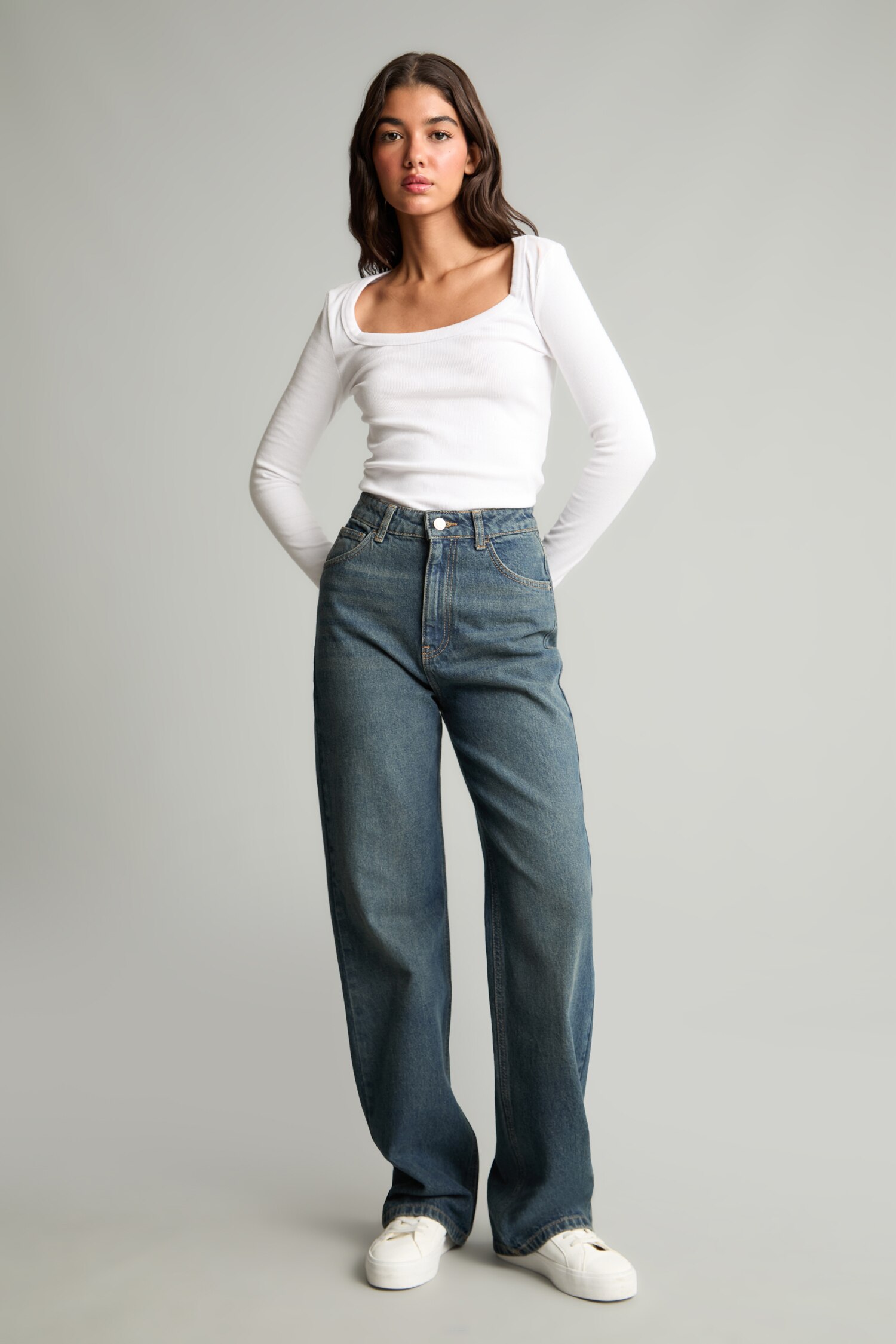 DeFacto Wide Leg Yüksek Bel Düz Paça Jean Pantolon görsel 5