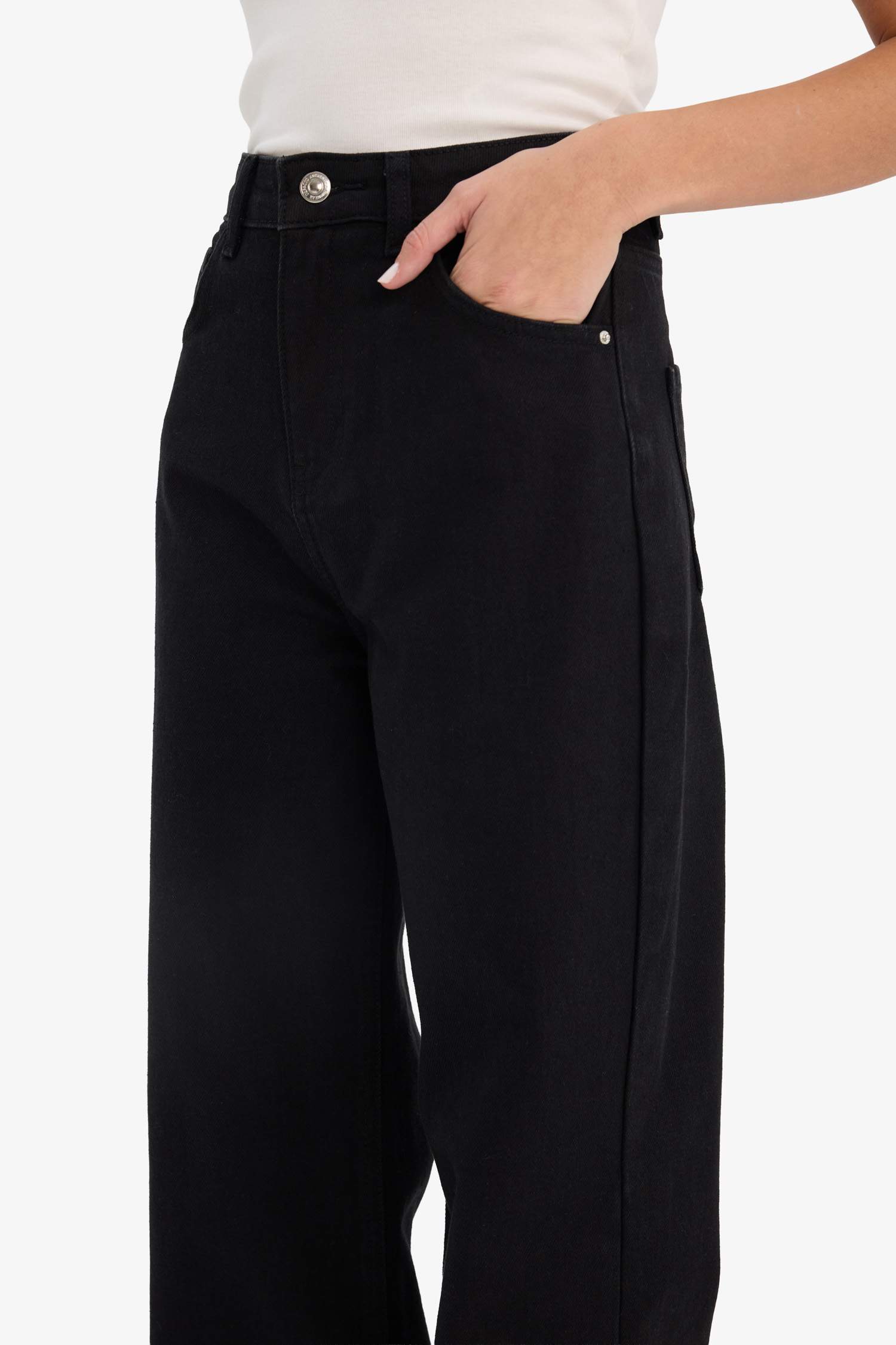 بنطرون جينز وايد ليج برجل واسع وخصر عالي