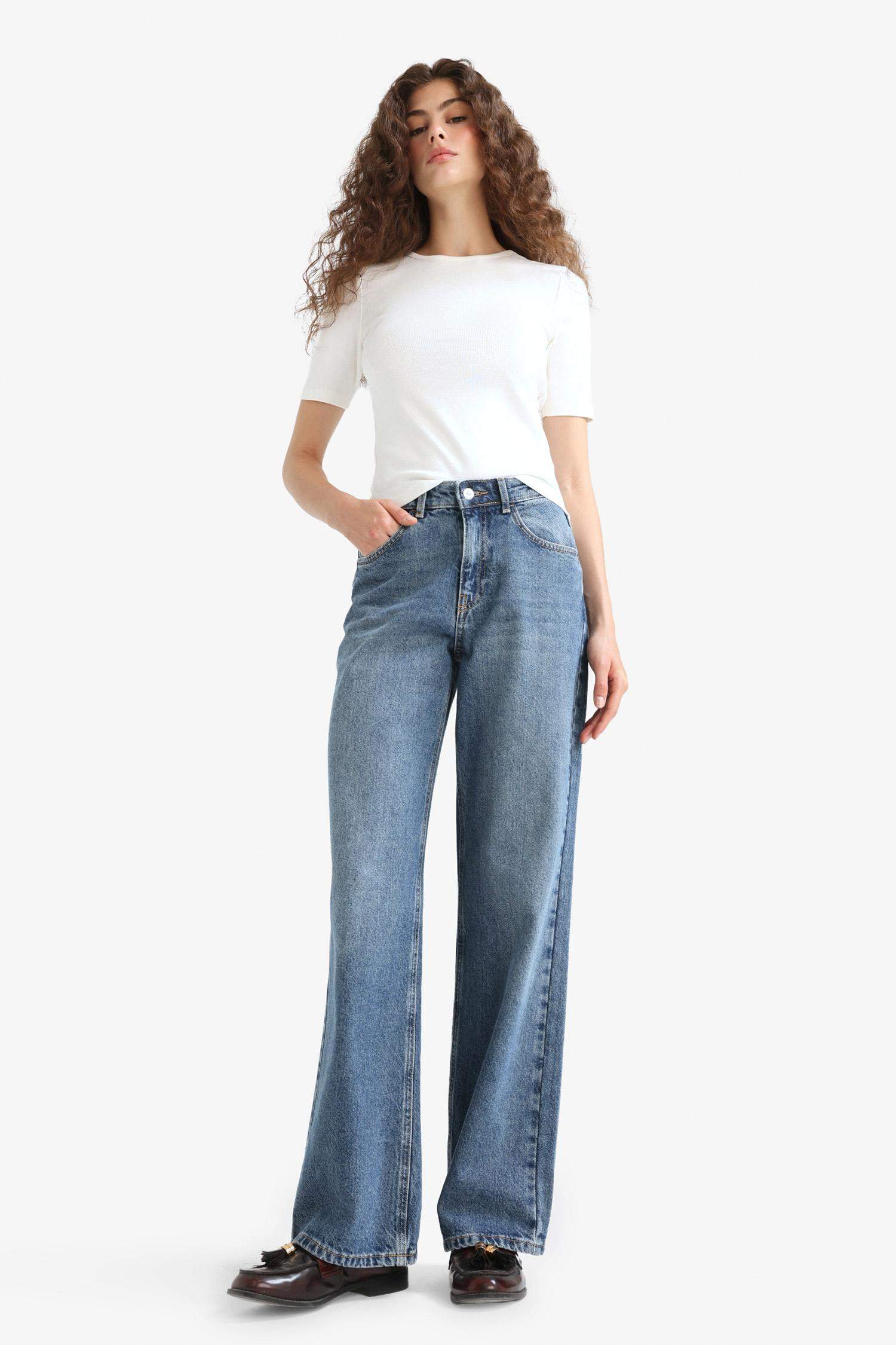 Straight Wide Yüksek Bel Düz Paça Uzun Jean Pantolon