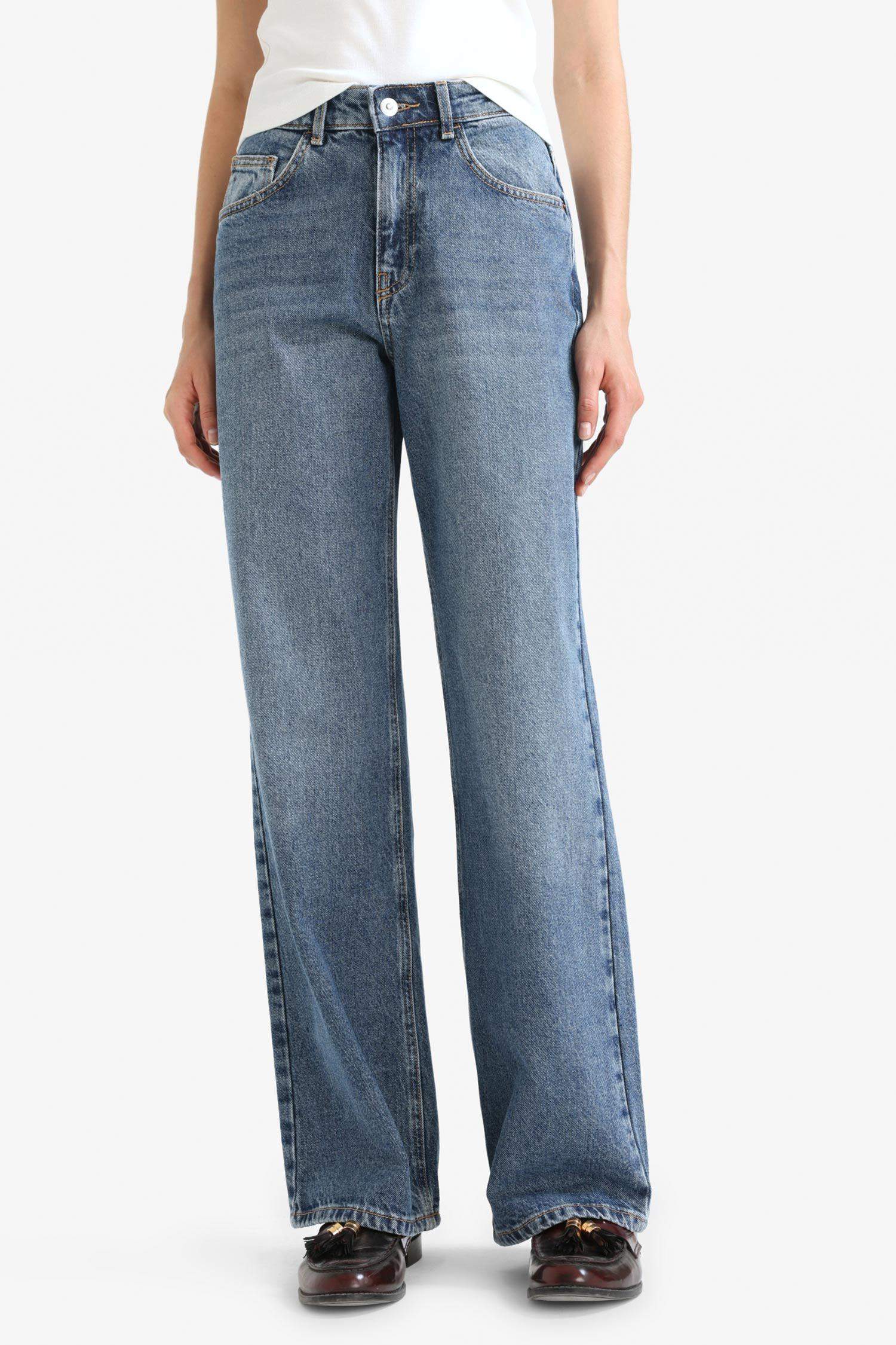 Straight Wide Yüksek Bel Düz Paça Uzun Jean Pantolon