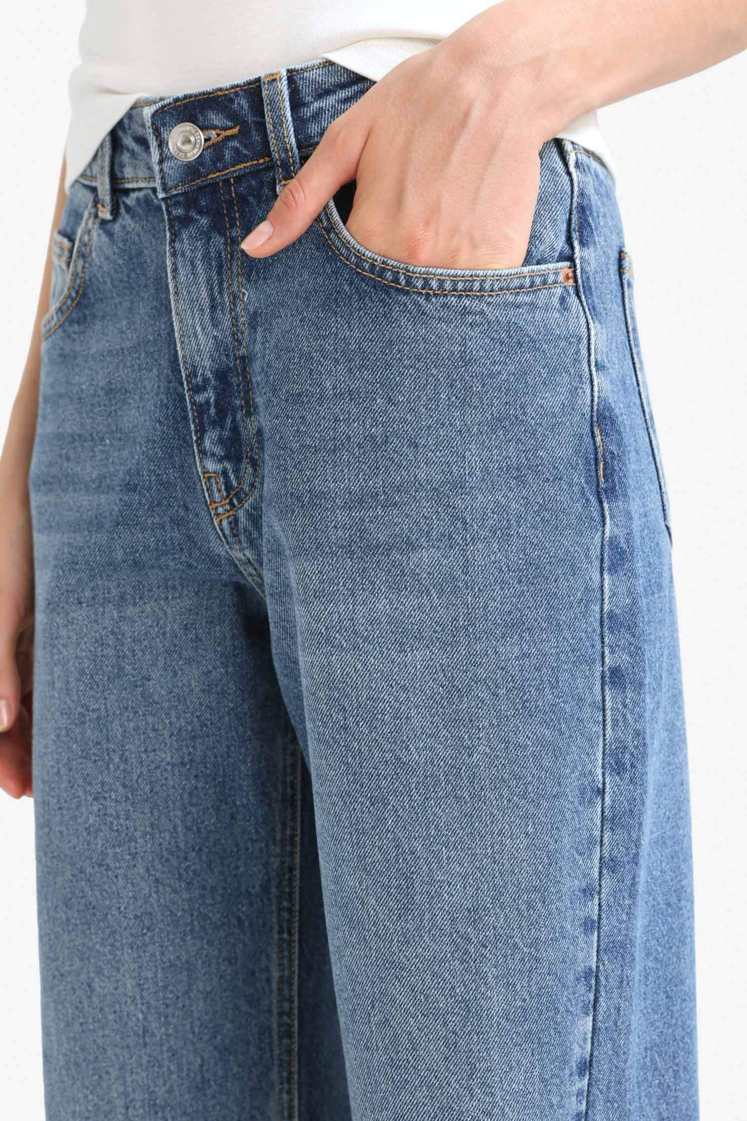 Straight Wide Yüksek Bel Düz Paça Uzun Jean Pantolon