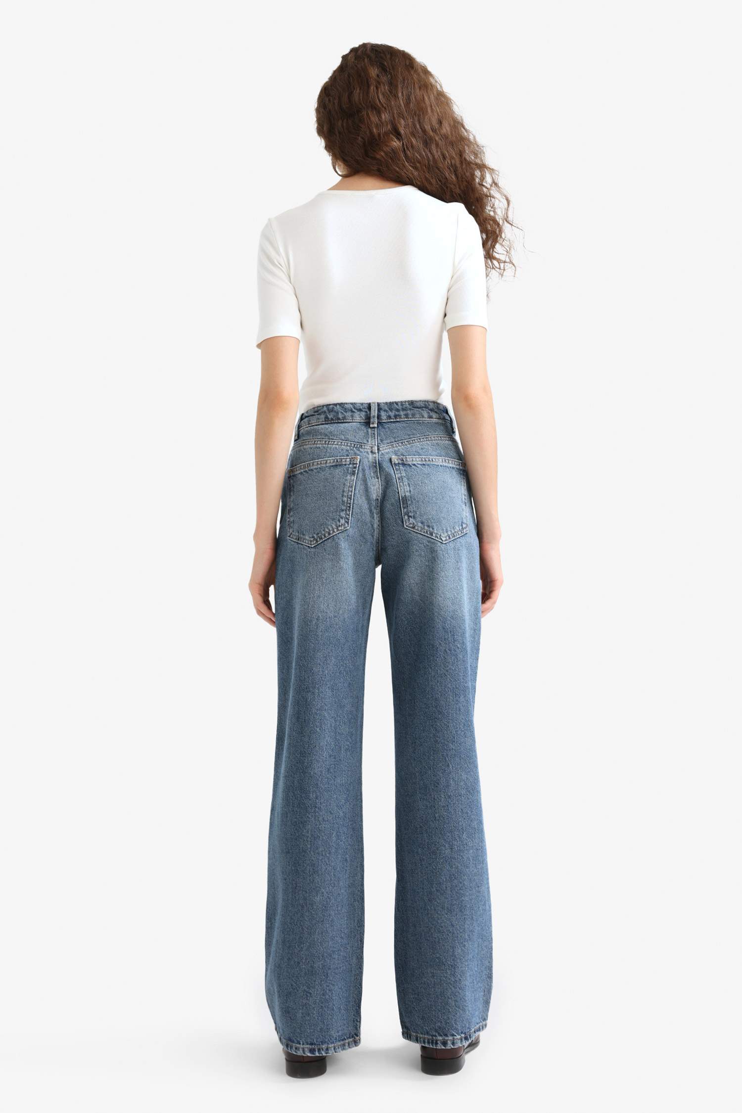 Straight Wide Yüksek Bel Düz Paça Uzun Jean Pantolon