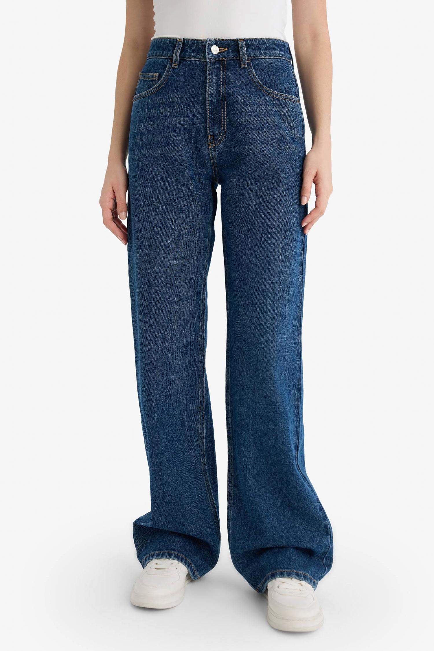 Straight Wide Yüksek Bel Düz Paça Uzun Jean Pantolon