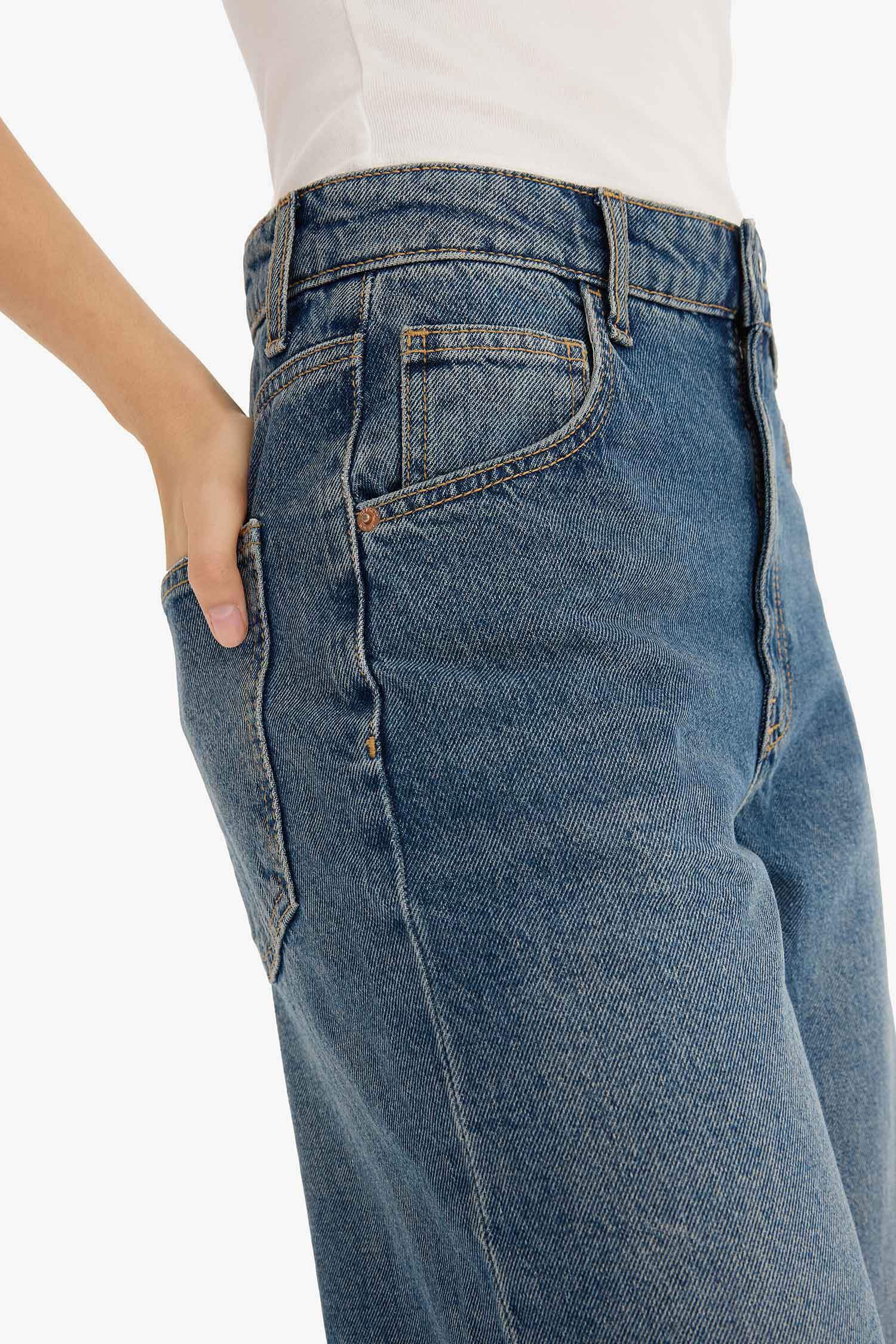 Baggy Fit Folded Leg Denim Trousers