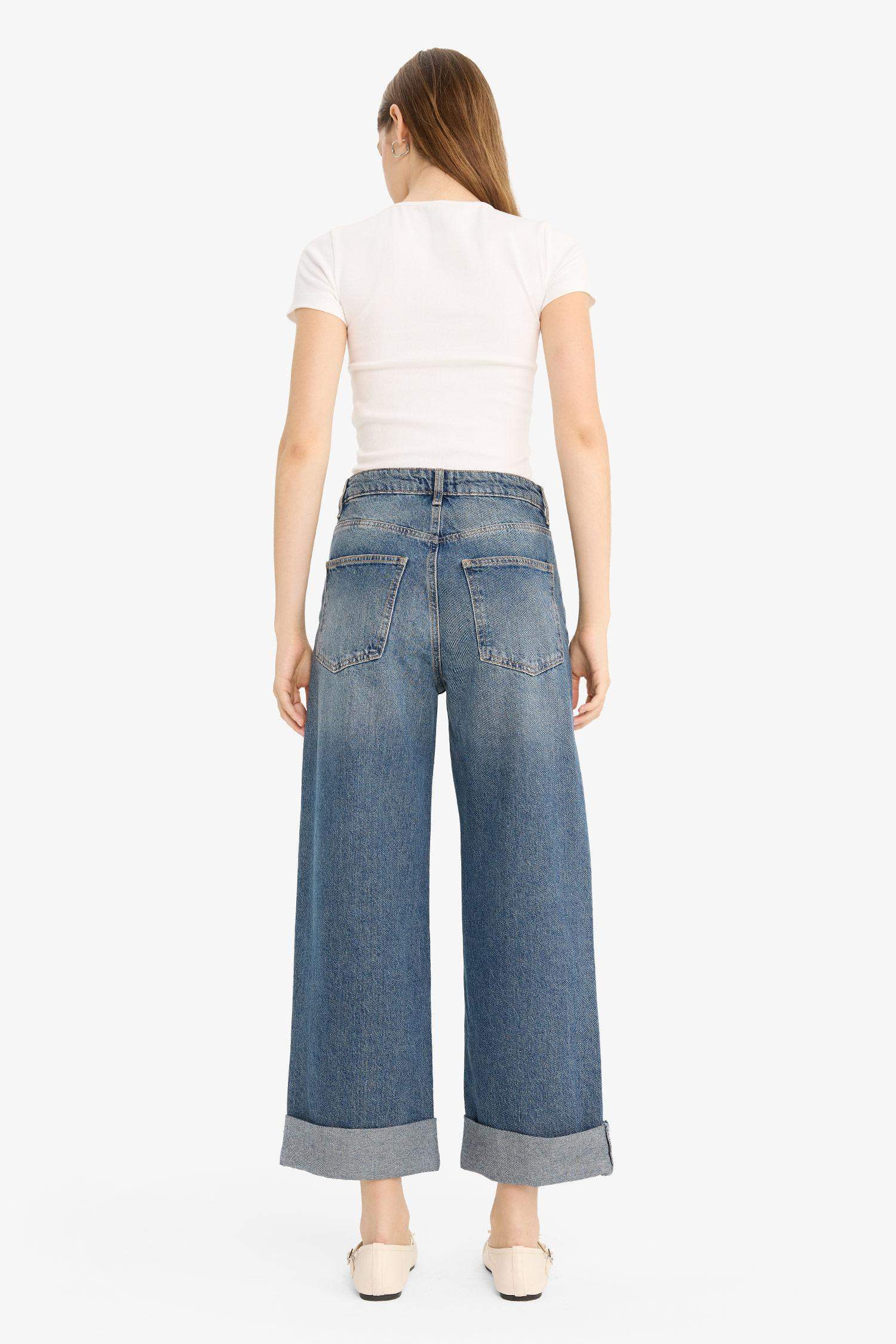 Baggy Fit Folded Leg Denim Trousers