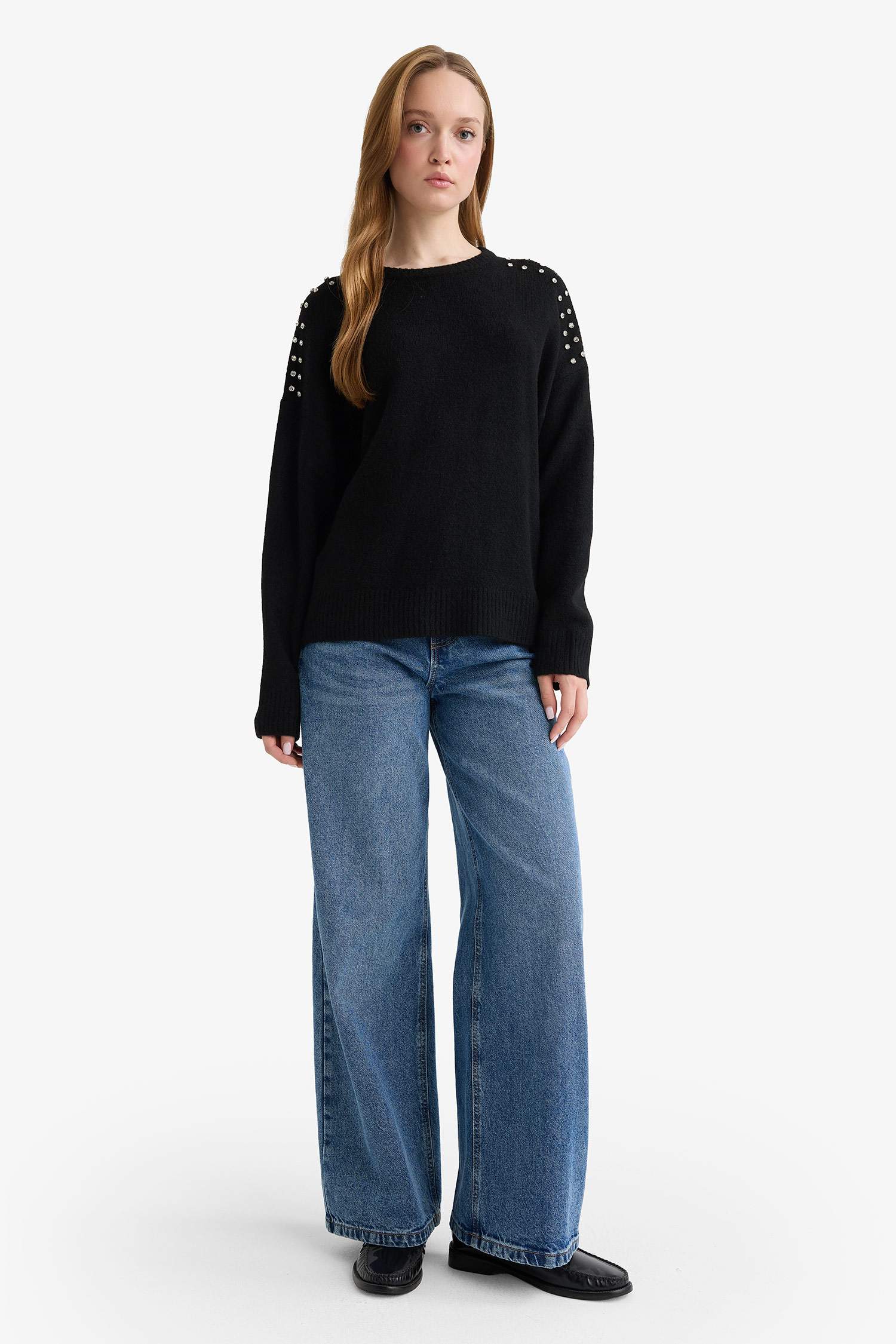 Pull en tricot à col rond Coupe décontractée