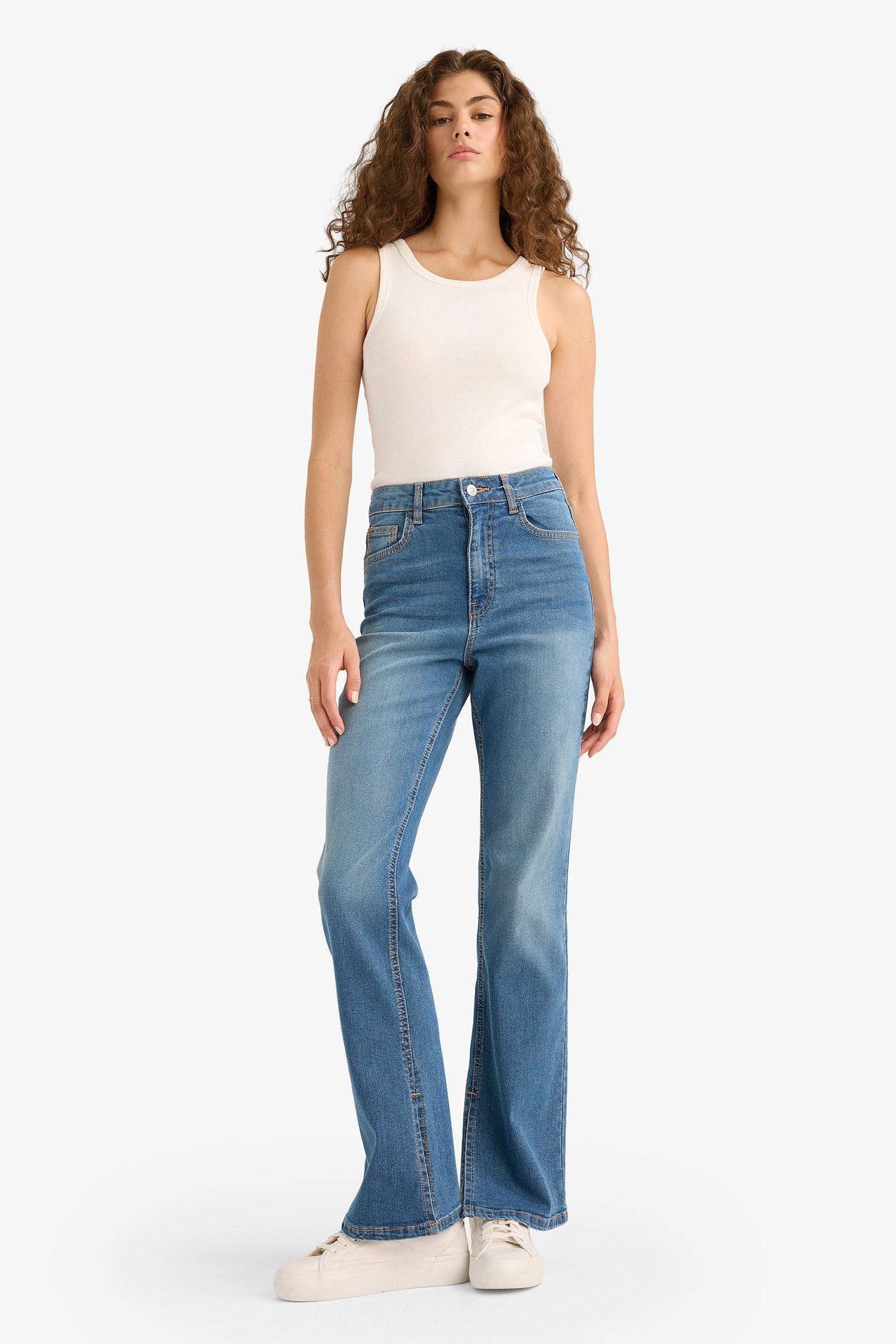Slim Flare Fit High Waist Flared Long Jeans