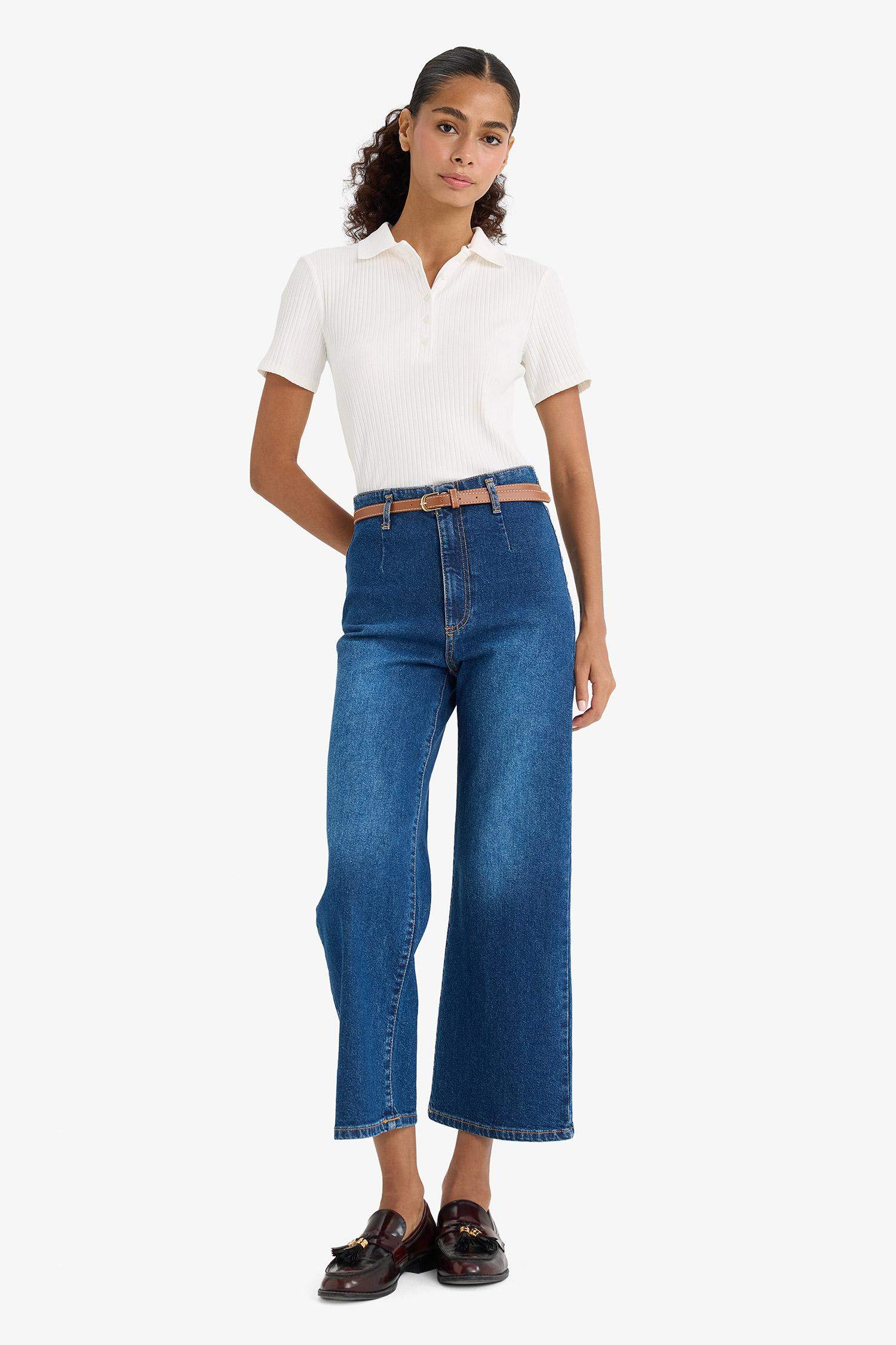 Culotte Yüksek Bel Bilek Boy Jean Pantolon